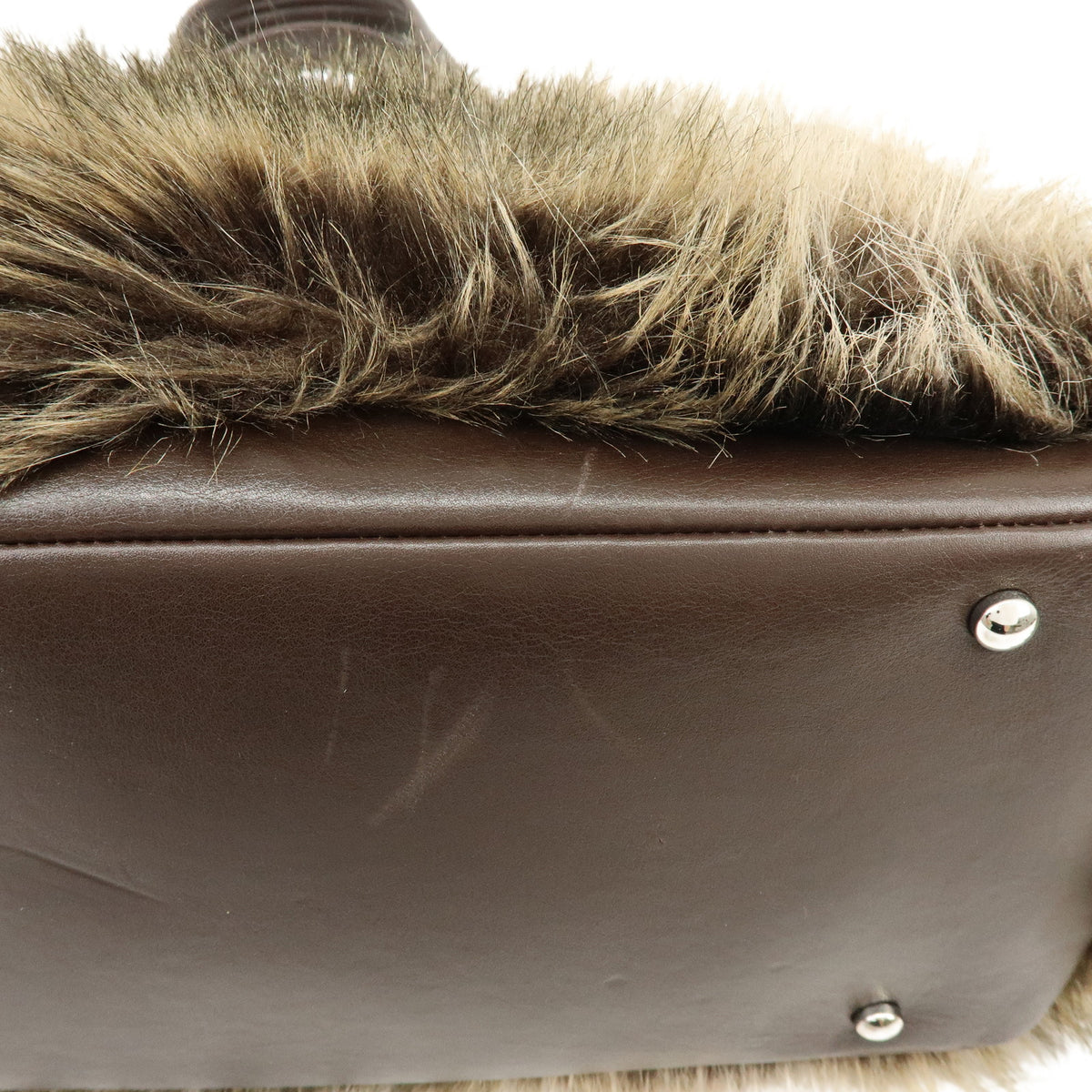 CHANEL Paris Biarritz Fur Leather Tote Bag Shoulder Bag Brown Beige