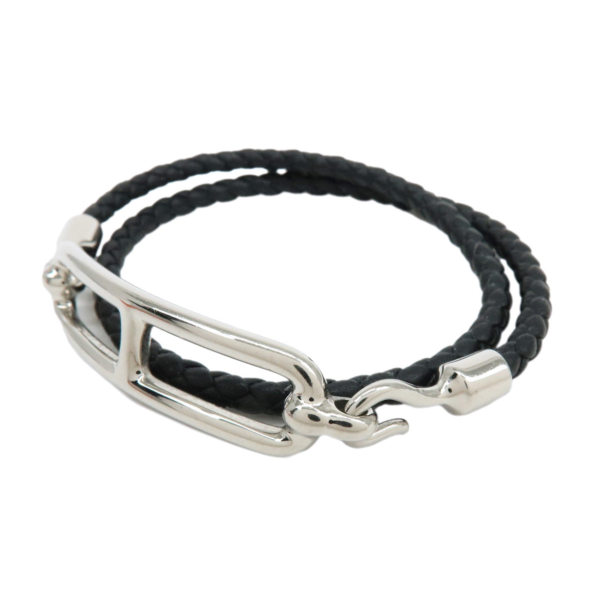 HERMES Veau Swift Leather Roulis Double Tour Bracele Black Silver