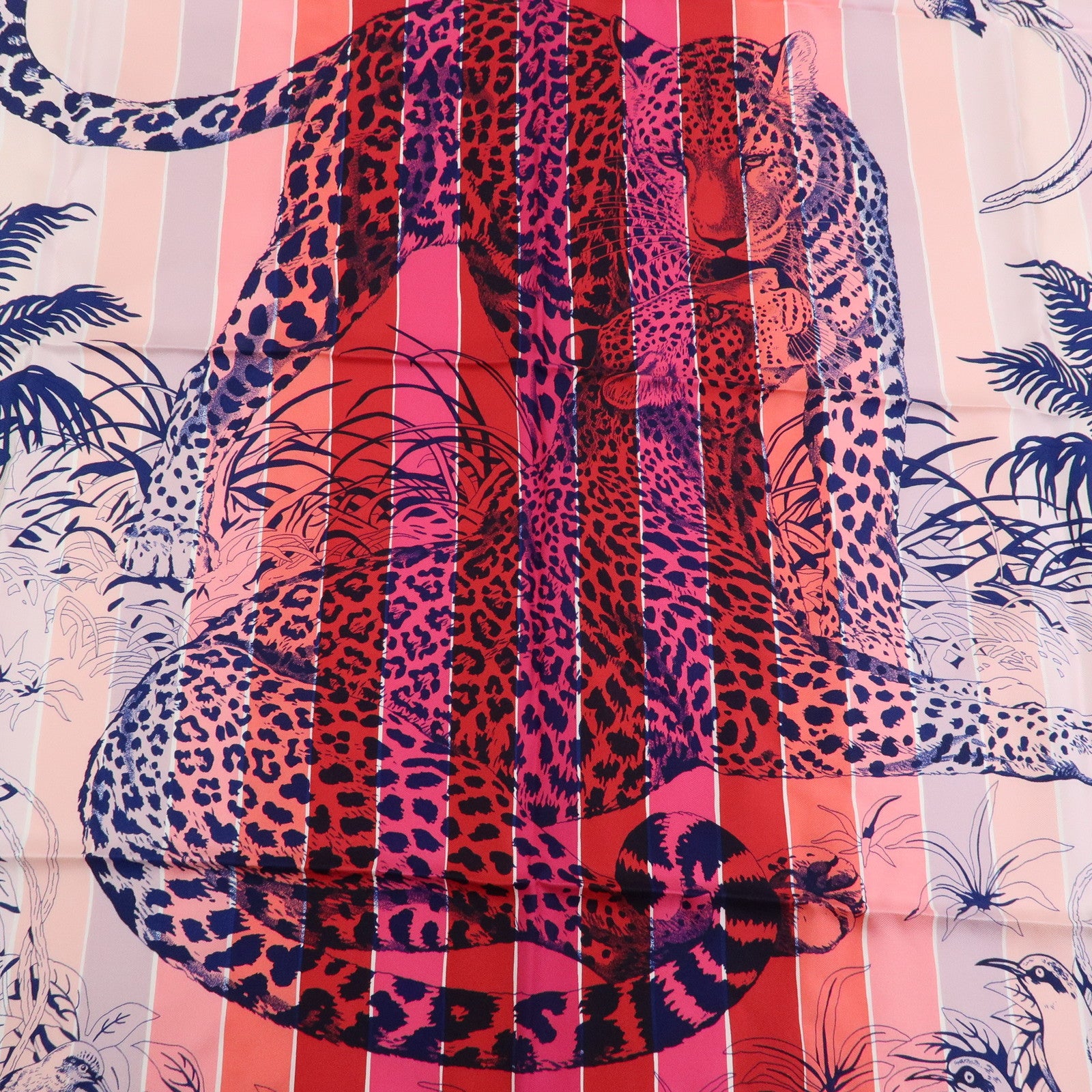 HERMES Carre 90 Silk 100% Scarf JUNGLE LOVE Stripe Pink Red Purple
