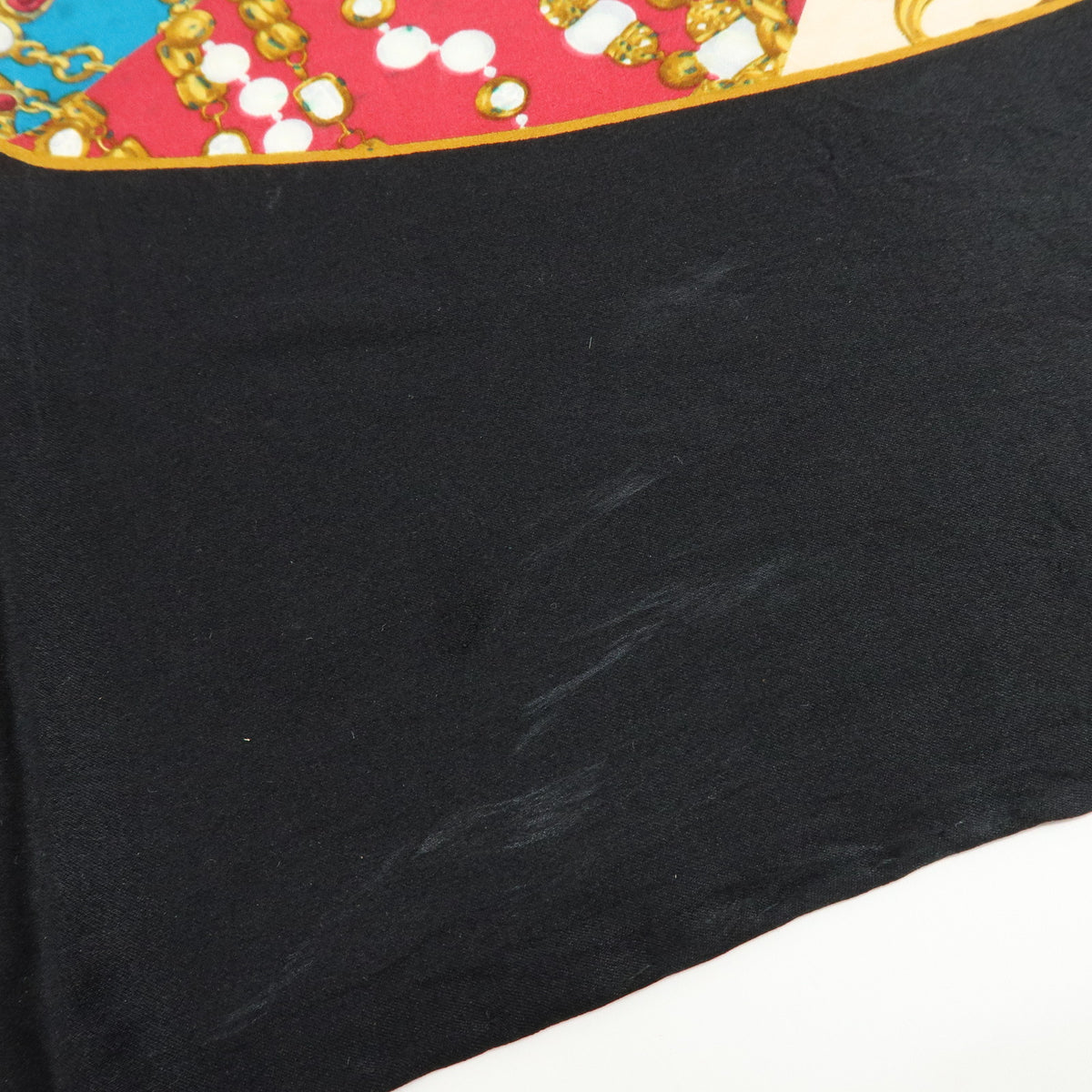 CHANEL Lot of 2 Silk 100% Scarf Flower Jewelry Motif Black Gold