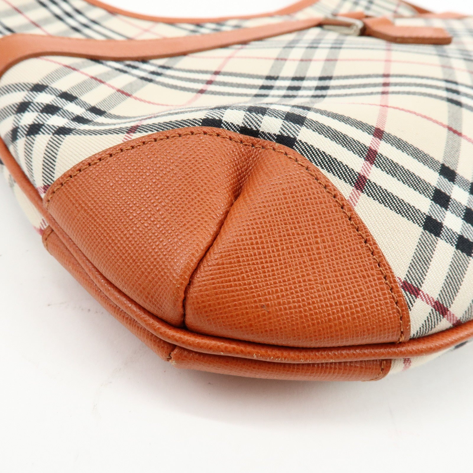 BURBERRY Nova Plaid Canvas Leather Shoulder Bag Beige