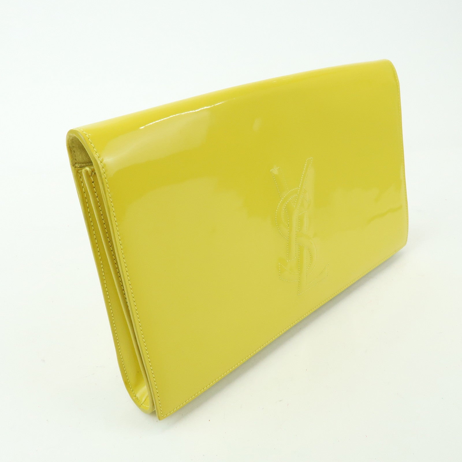SAINT LAURENT PARIS Cassandra Patent Leather Clutch Bag Yellow 361120