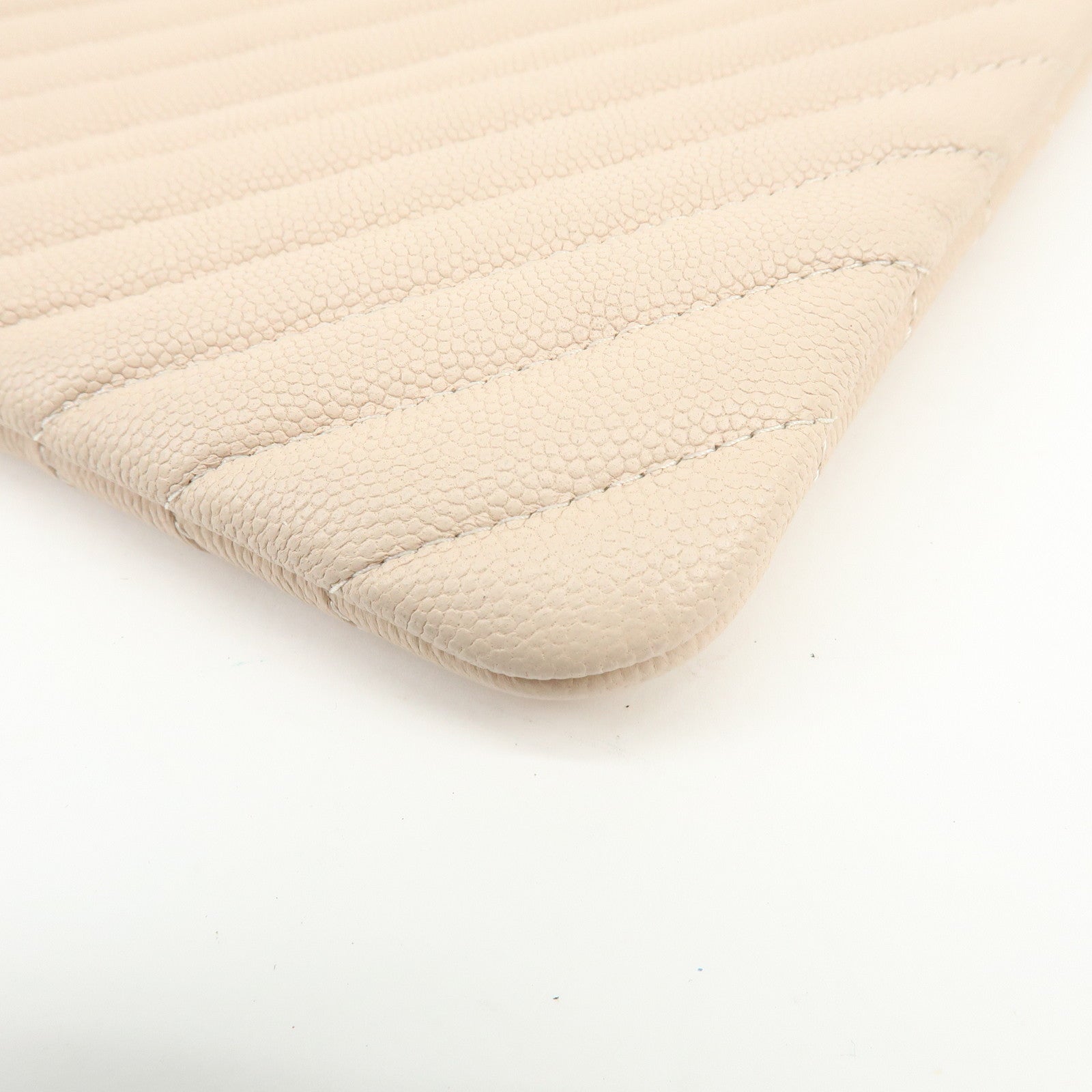 CHANEL COCO Mark Shevron V Stitch Caviarskin Clutch Bag Beige A69251