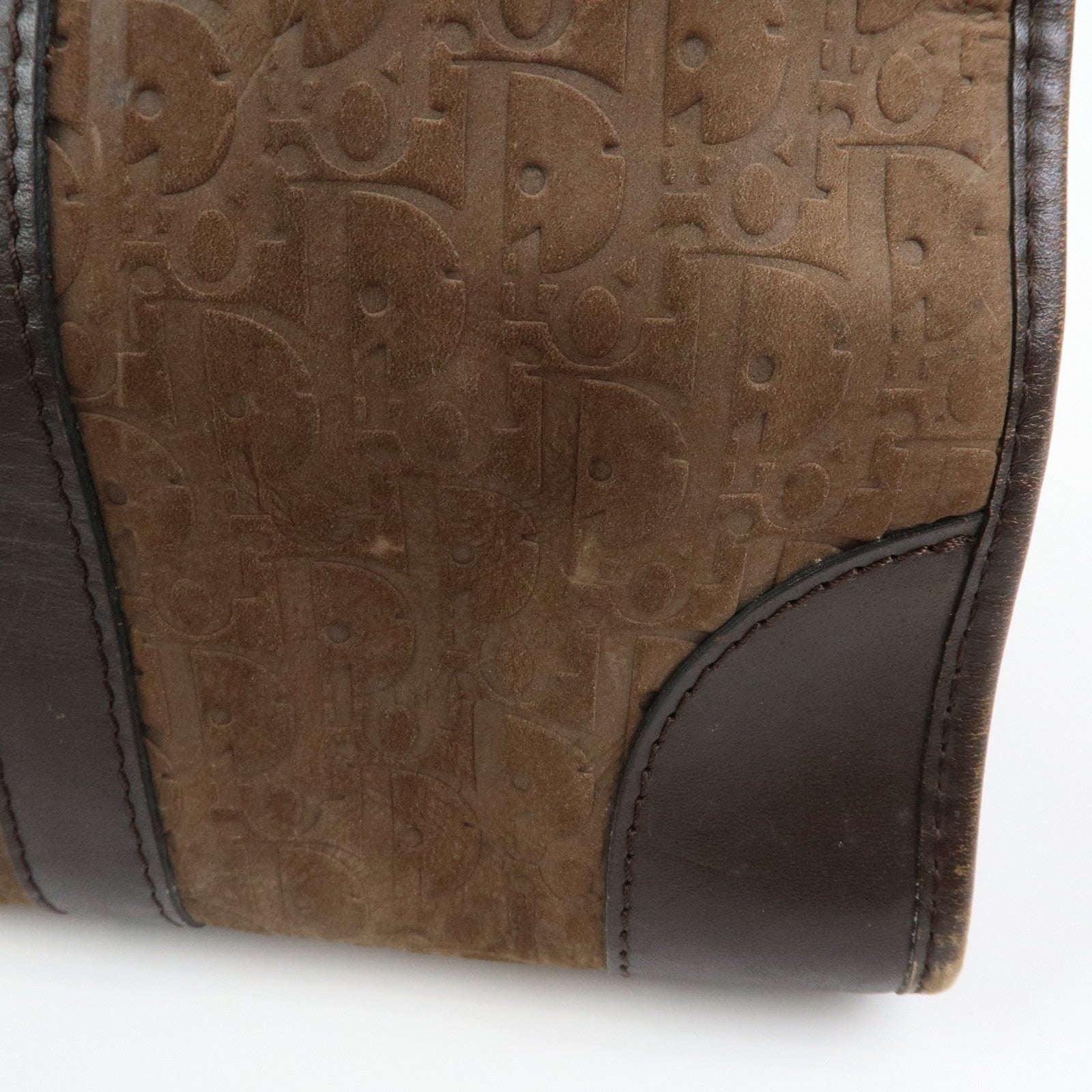 Christian Dior Trotter Suede Leather Boston Bag Hand Bag Brown