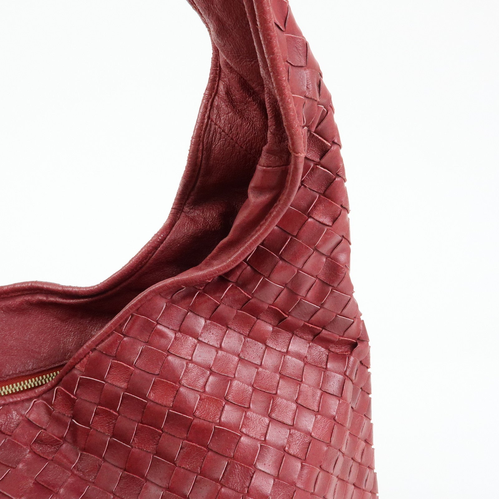 BOTTEGA VENETA Intrecciato Leather Shoulder Bag Crossbody Bag Wine Red