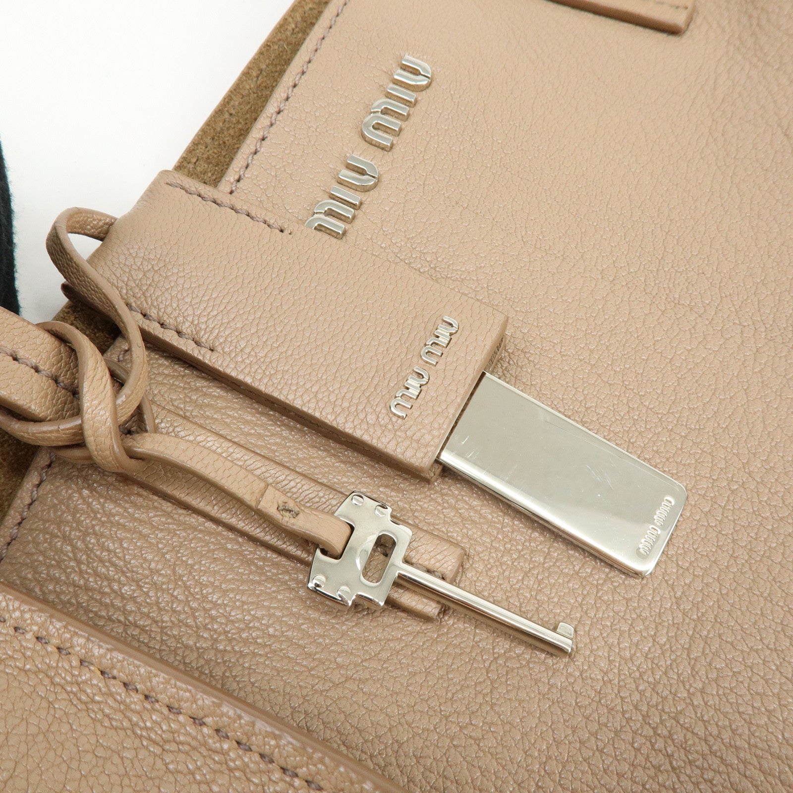 MIU MIU Madras Leather Tote Bag Shoulder Bag Beige RR2012
