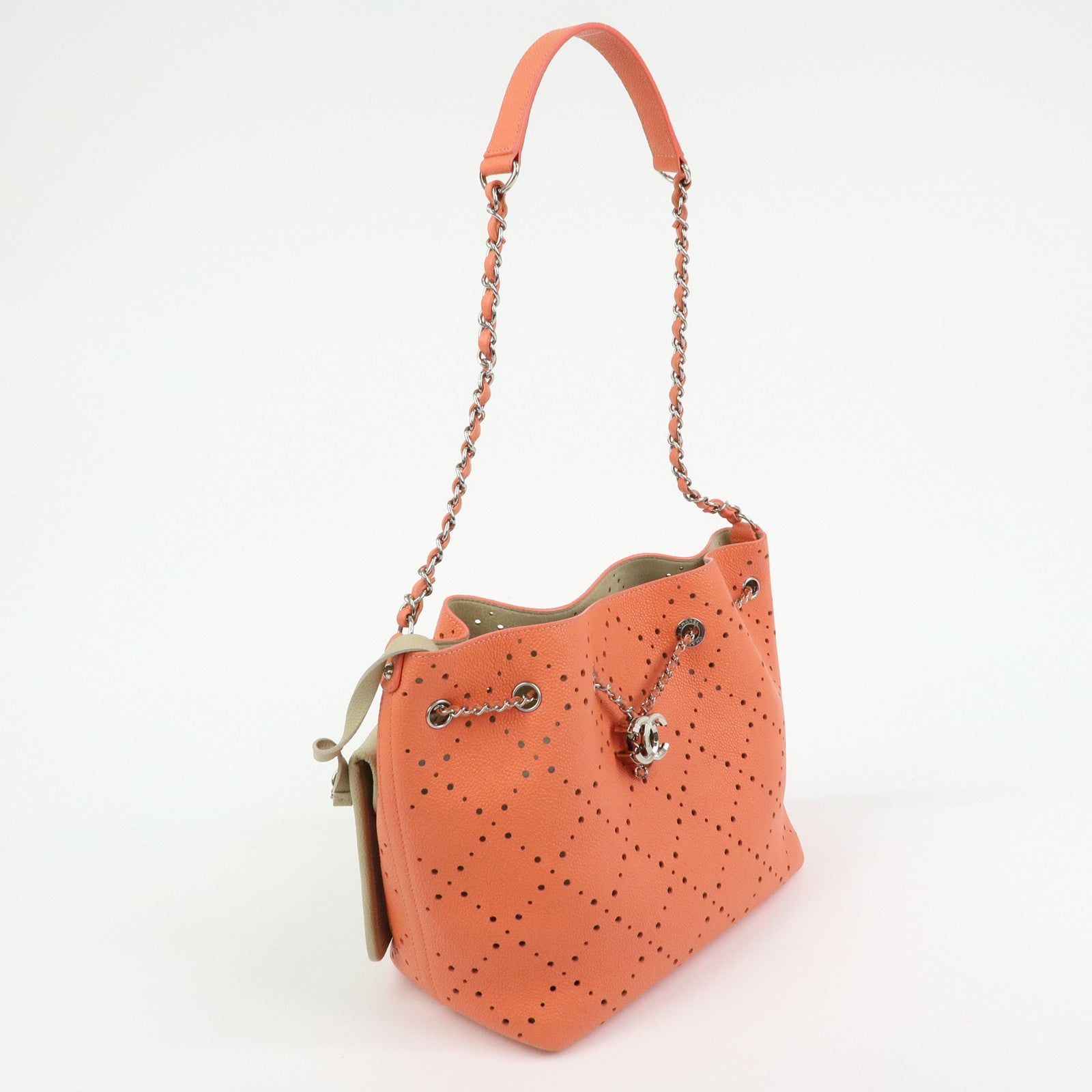 CHANEL COCO Mark Caviarskin Chain Shoulder Bag Hand Bag Orange
