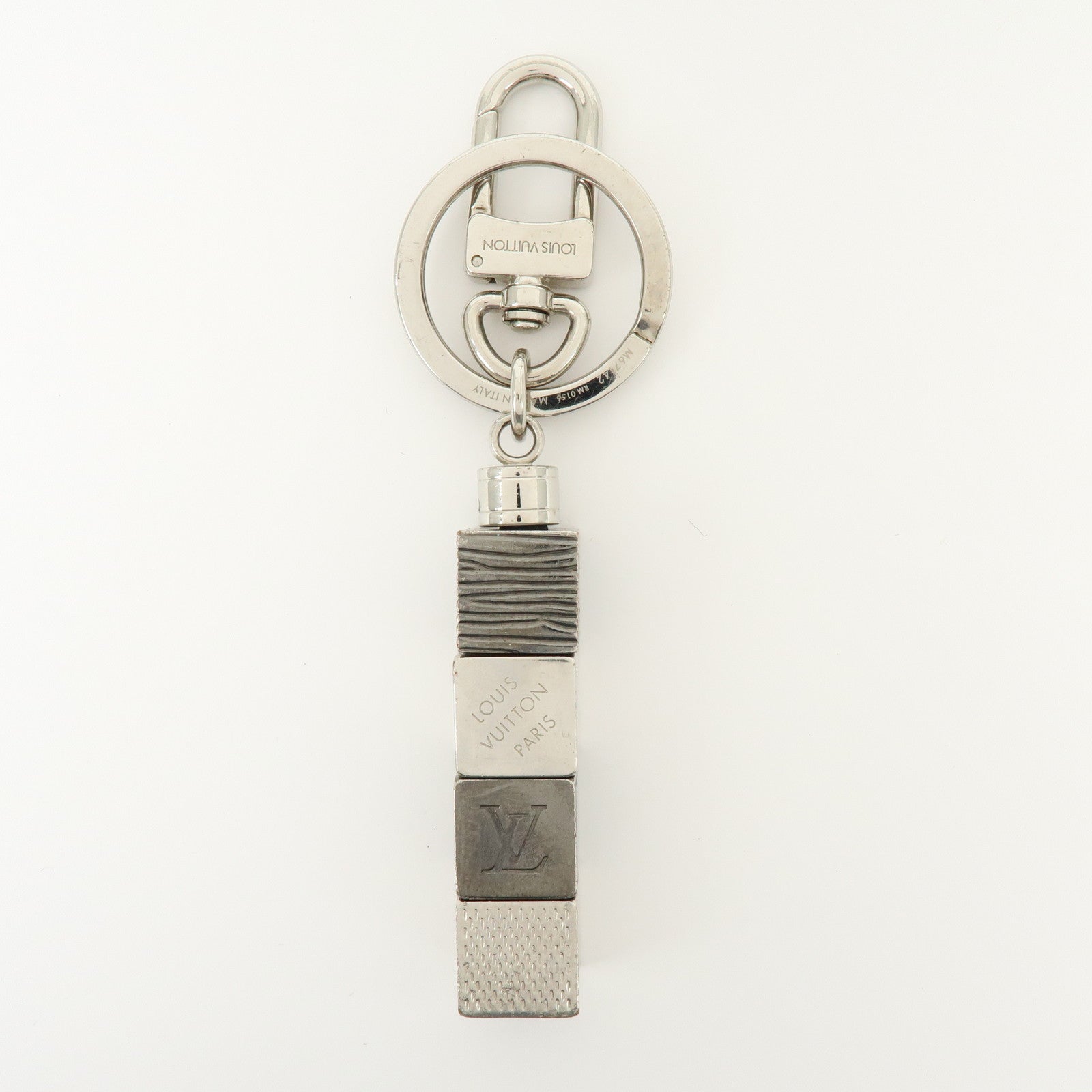 Louis Vuitton Porte Cles Cube Bag Key Charm Silver Gray M67142