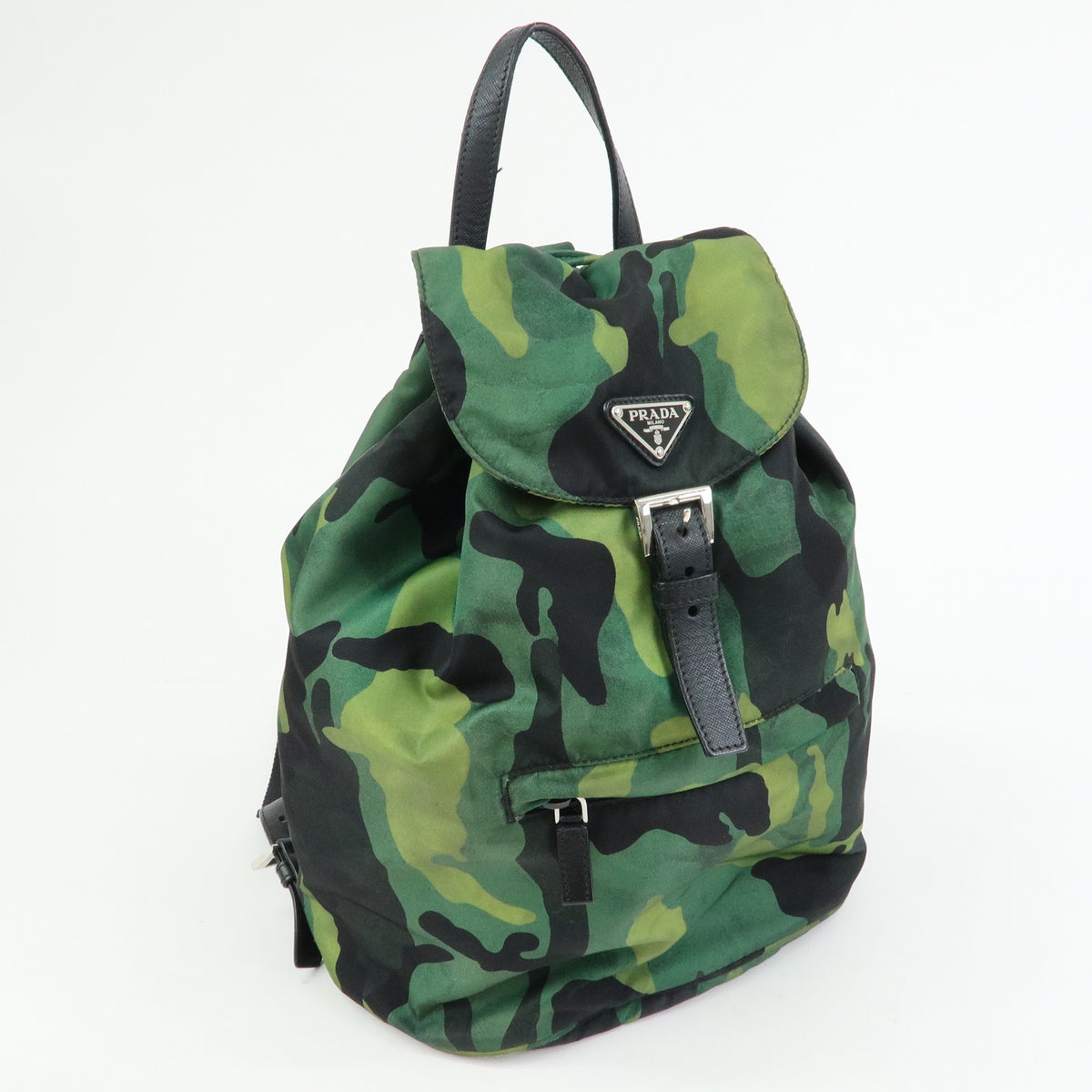 PRADA Triangle Logo Nylon Leather Backpack Rucksack Camouflage BZ0032