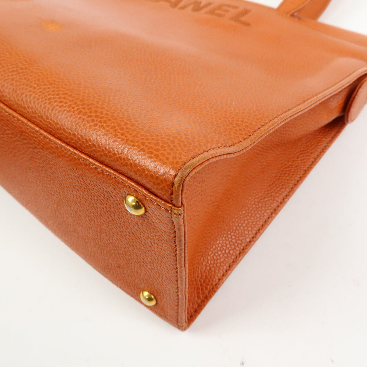CHANEL Caviarskin Tote Bag Hand Bag Orange