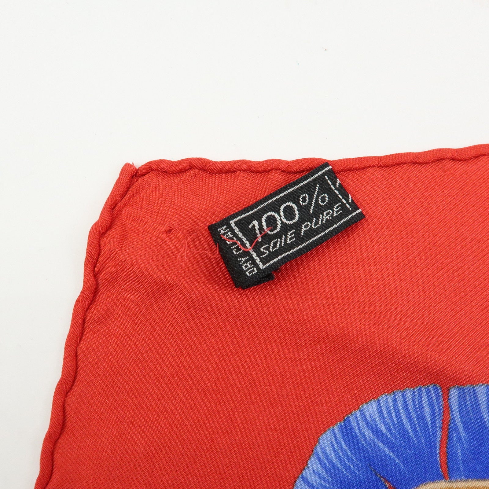 CELINE Silk100% Tassel Chain Print Scarf Shawl Blue Red Yellow