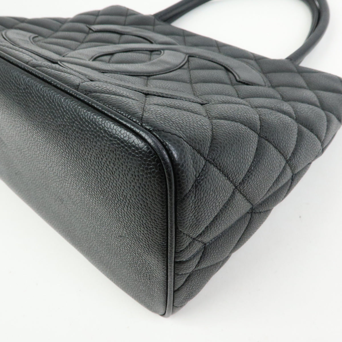 CHANEL Matelasse COCO Mark Caviarskin Medallion Tote Bag Black A01804