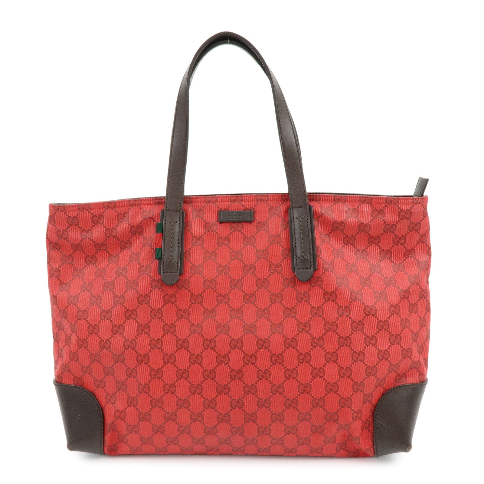 GUCCI Sherry GG PVC Coated Canvas Leather Shoulder Bag Red Brown 308928