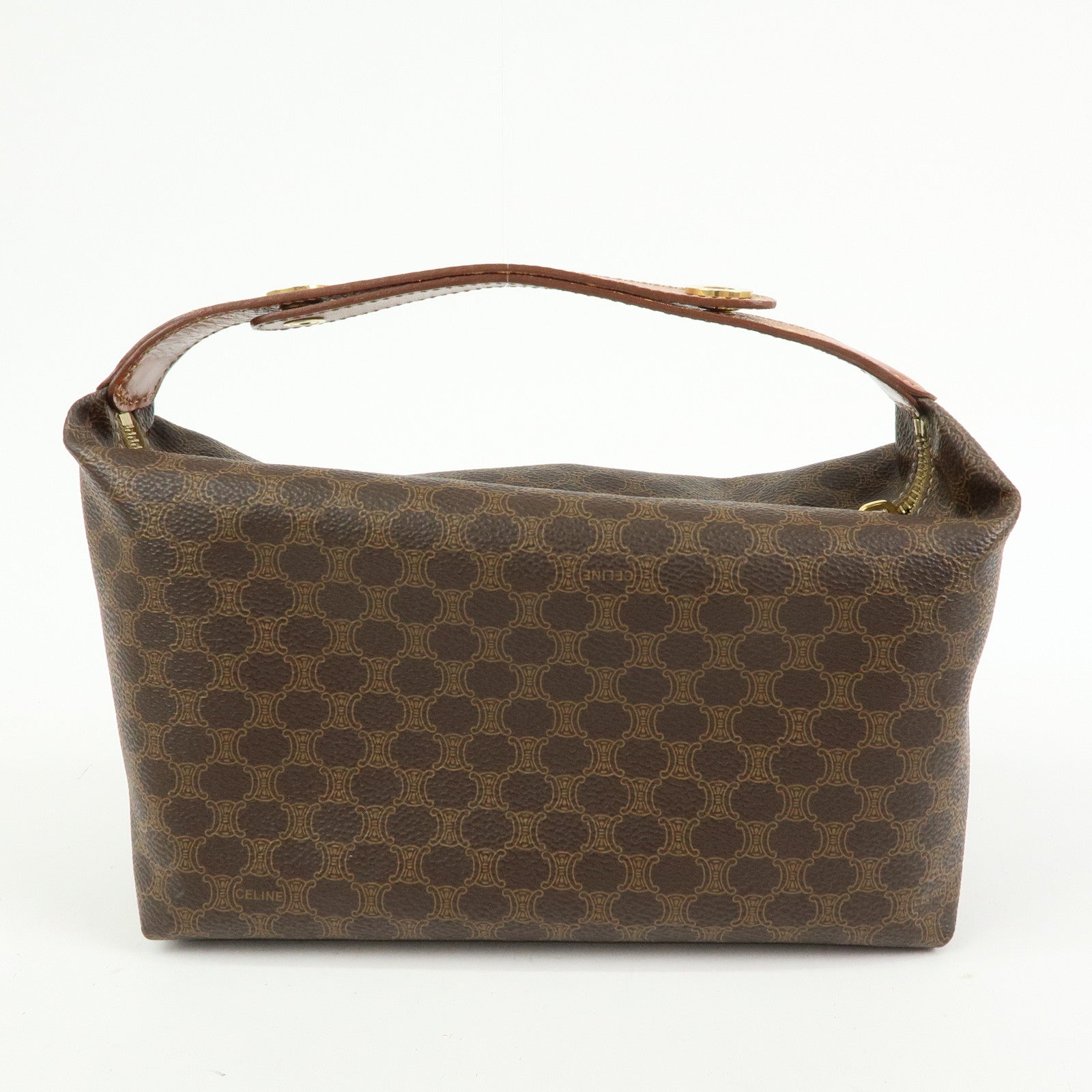 CELINE Macadam PVC Leather Hand Bag Cosmetic Pouch Brown