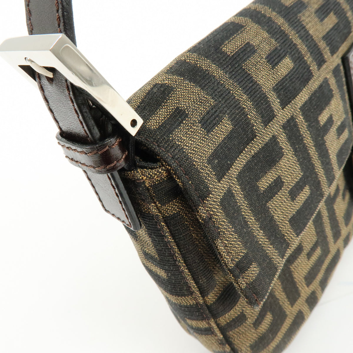 FENDI Mamma Baguette Jacquard Canvas Leather Shoulder Bag 26424