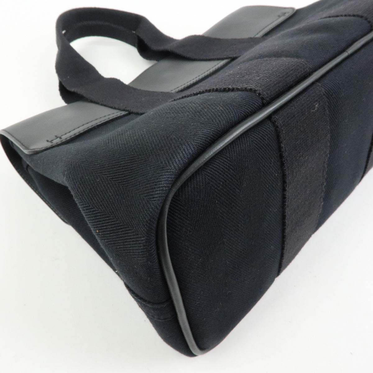 HERMES Valparaiso PM Toile Chevron Tote Bag Hand Bag Black