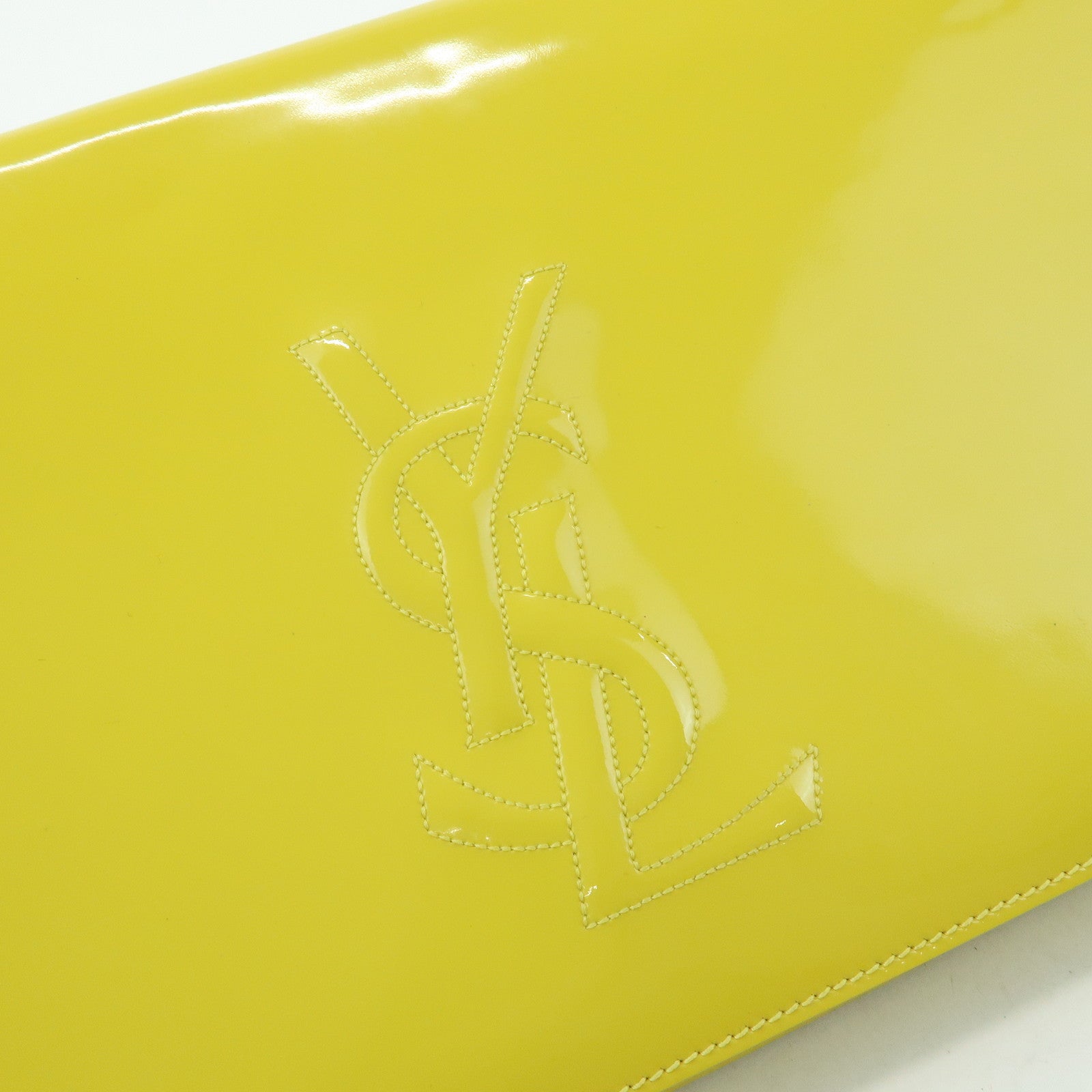 SAINT LAURENT PARIS Cassandra Patent Leather Clutch Bag Yellow 361120