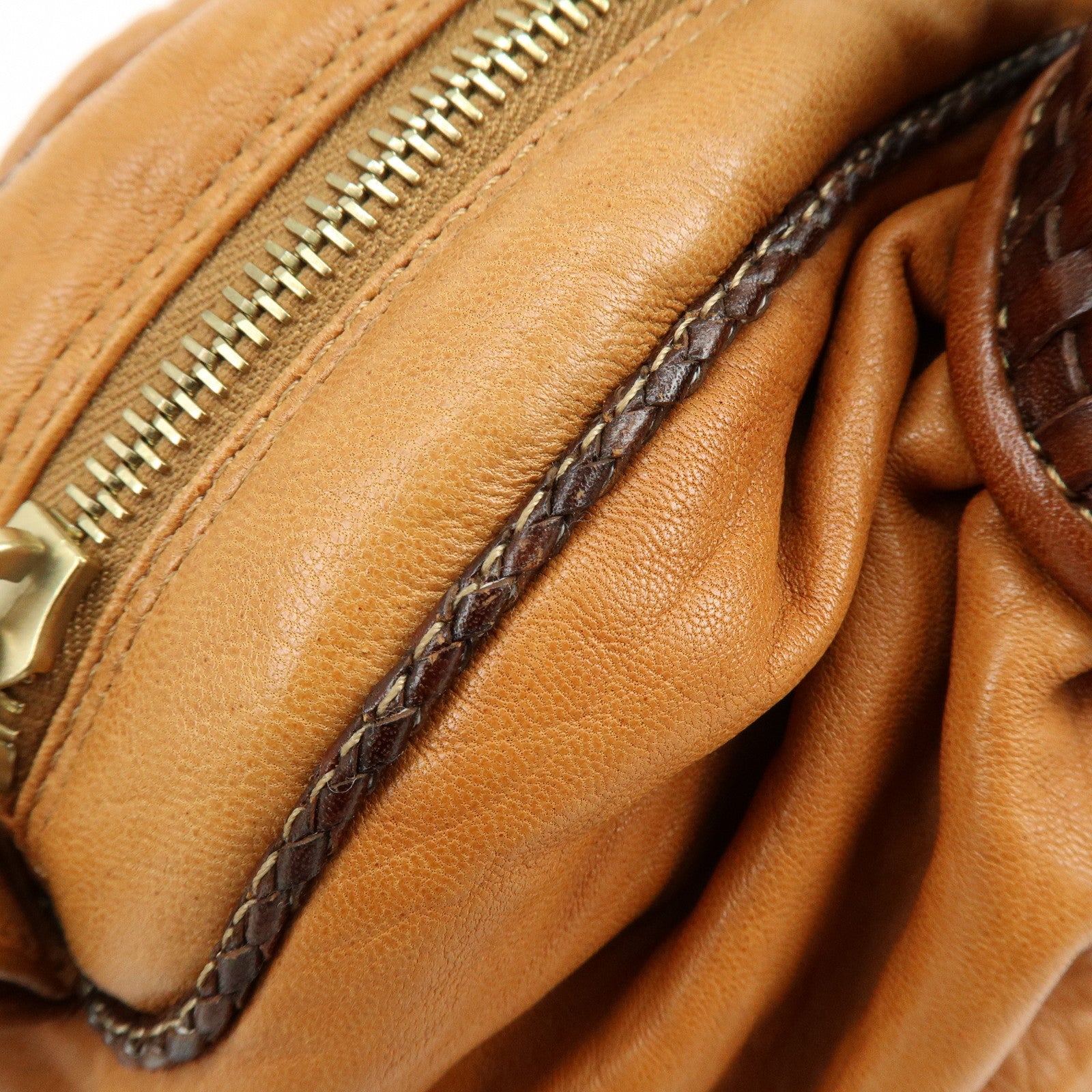 FENDI Zucca Mini Spy Bag Nappa Leather Hand Bag Camel Brown 8BL078