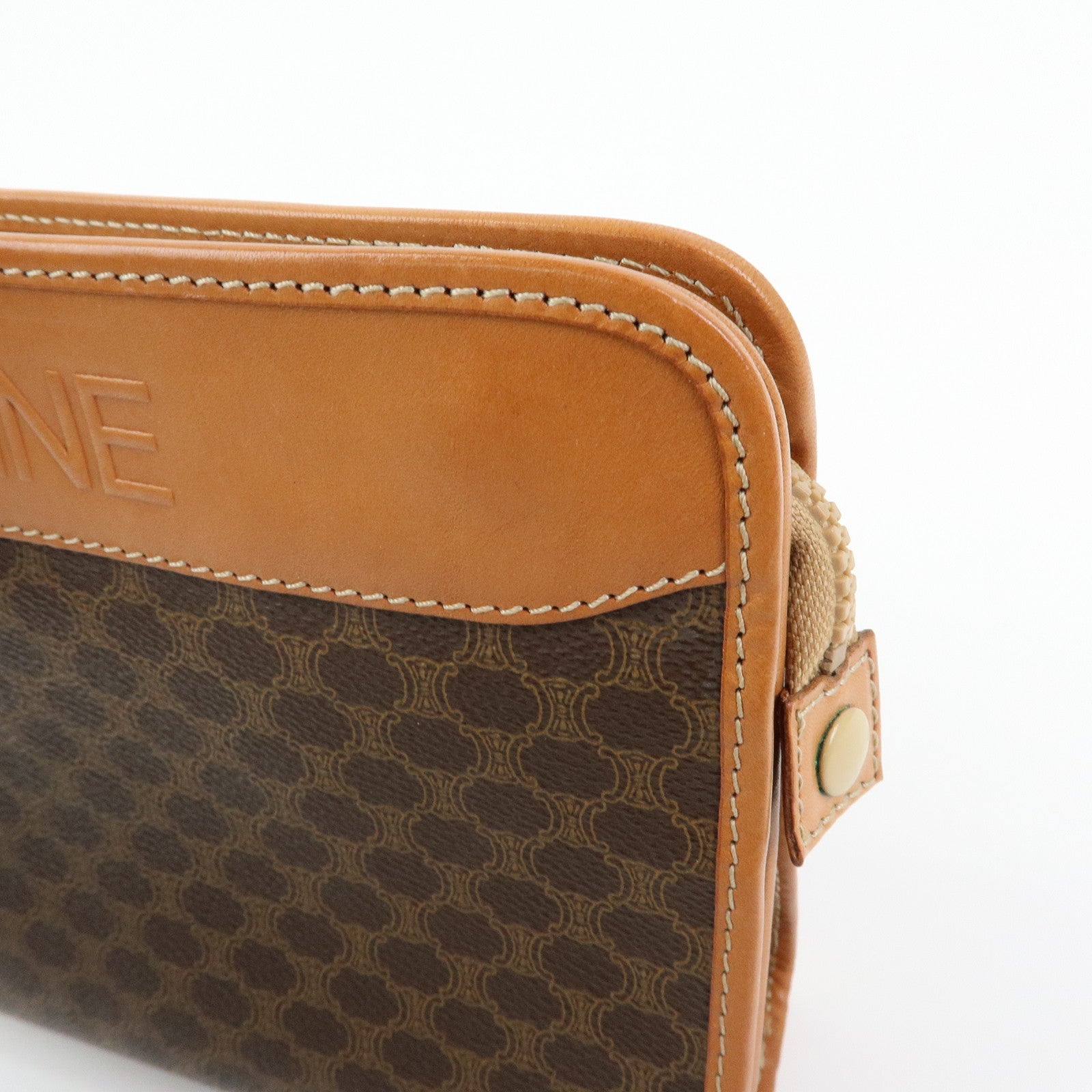CELINE Macadam Leather Clutch Bag Accessory Pouch Brown