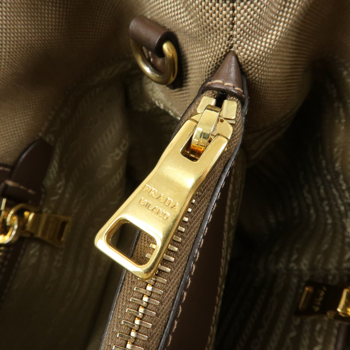 PRADA Triangle Logo Jacquard Canvas Leather 2Way Bag Hand Bag BN2832
