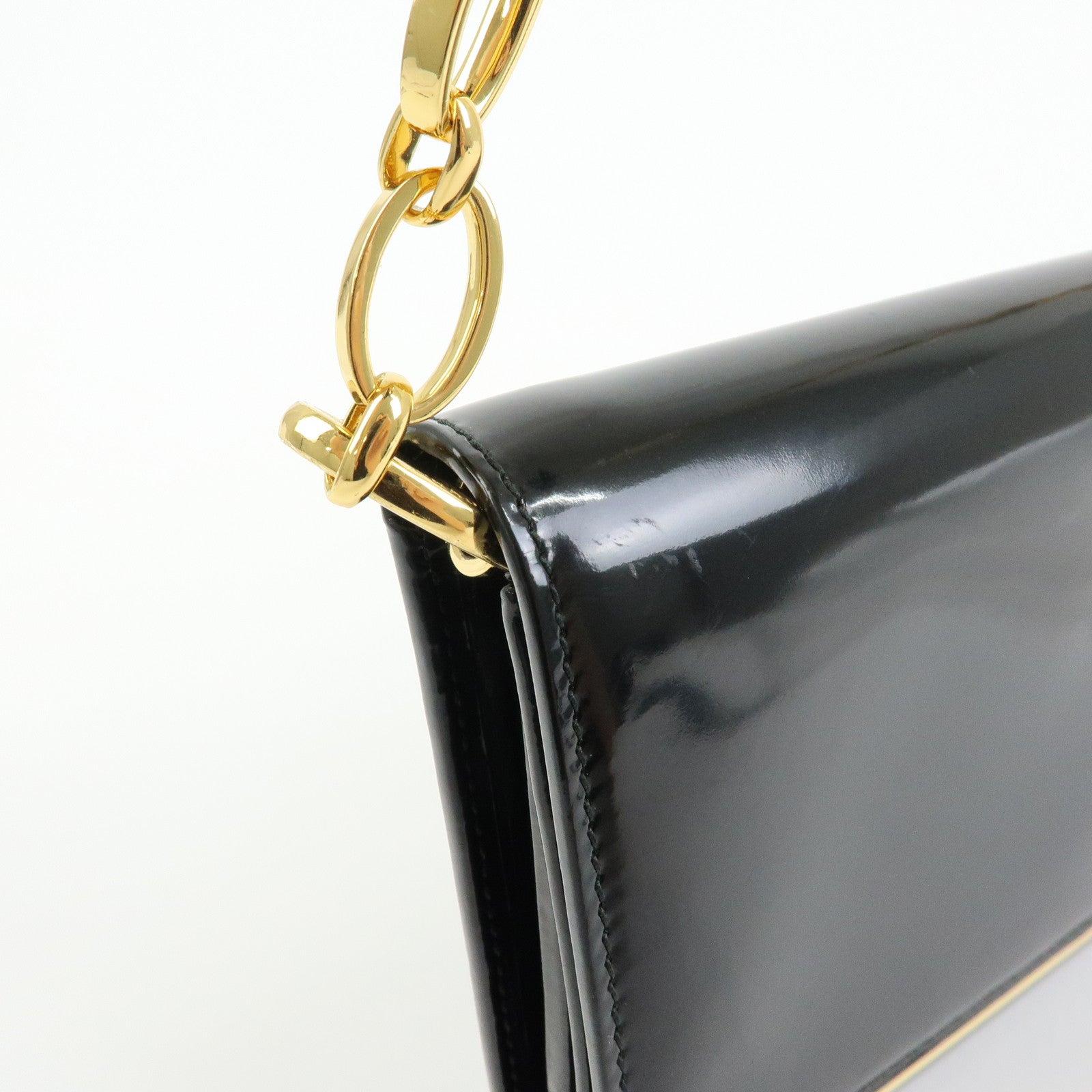 Prada Patent Leather Chain Long Wallet Shoulder Bag Black BT0920