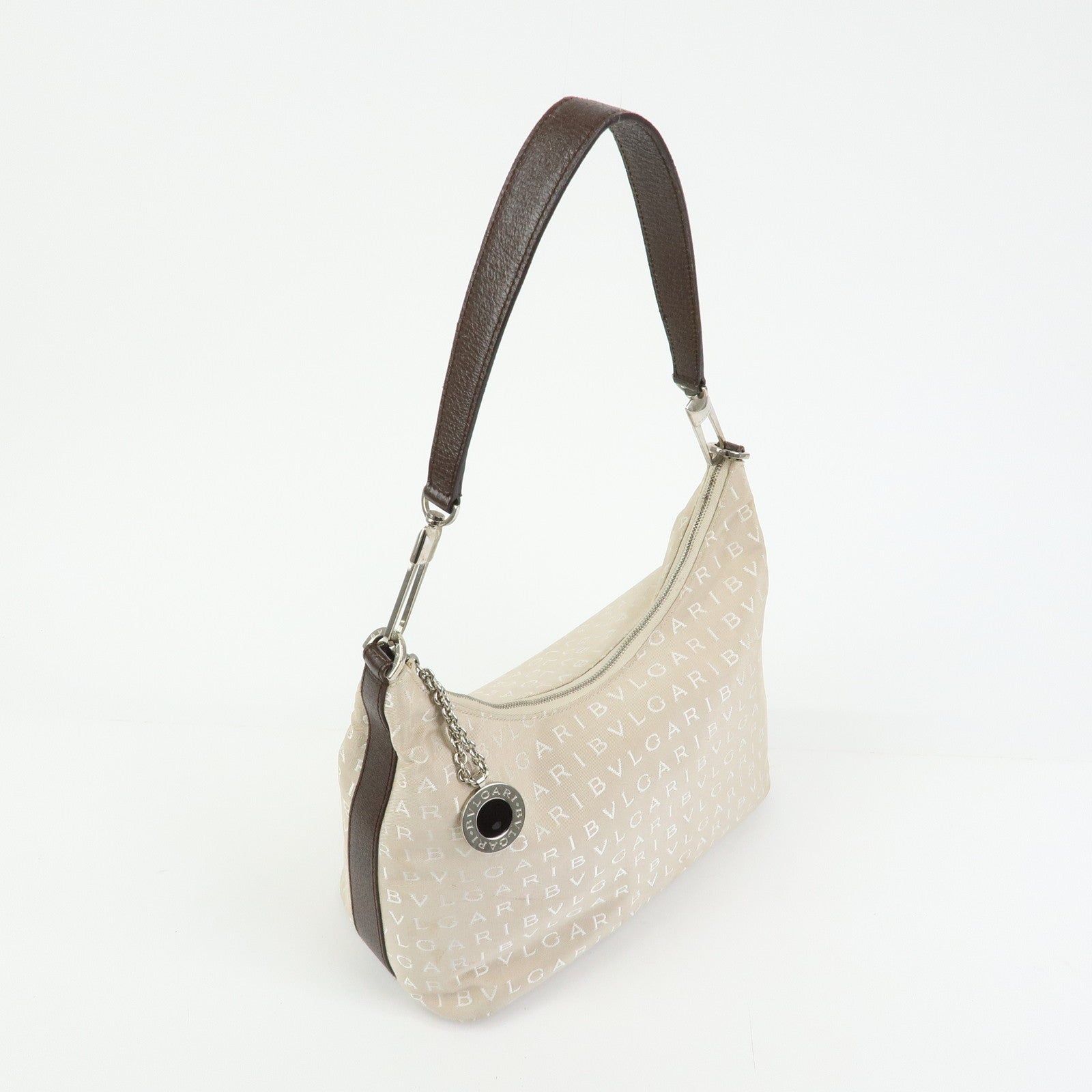 BVLGARI Logo Mania Canvas Shoulder Bag Hand Bag Beige