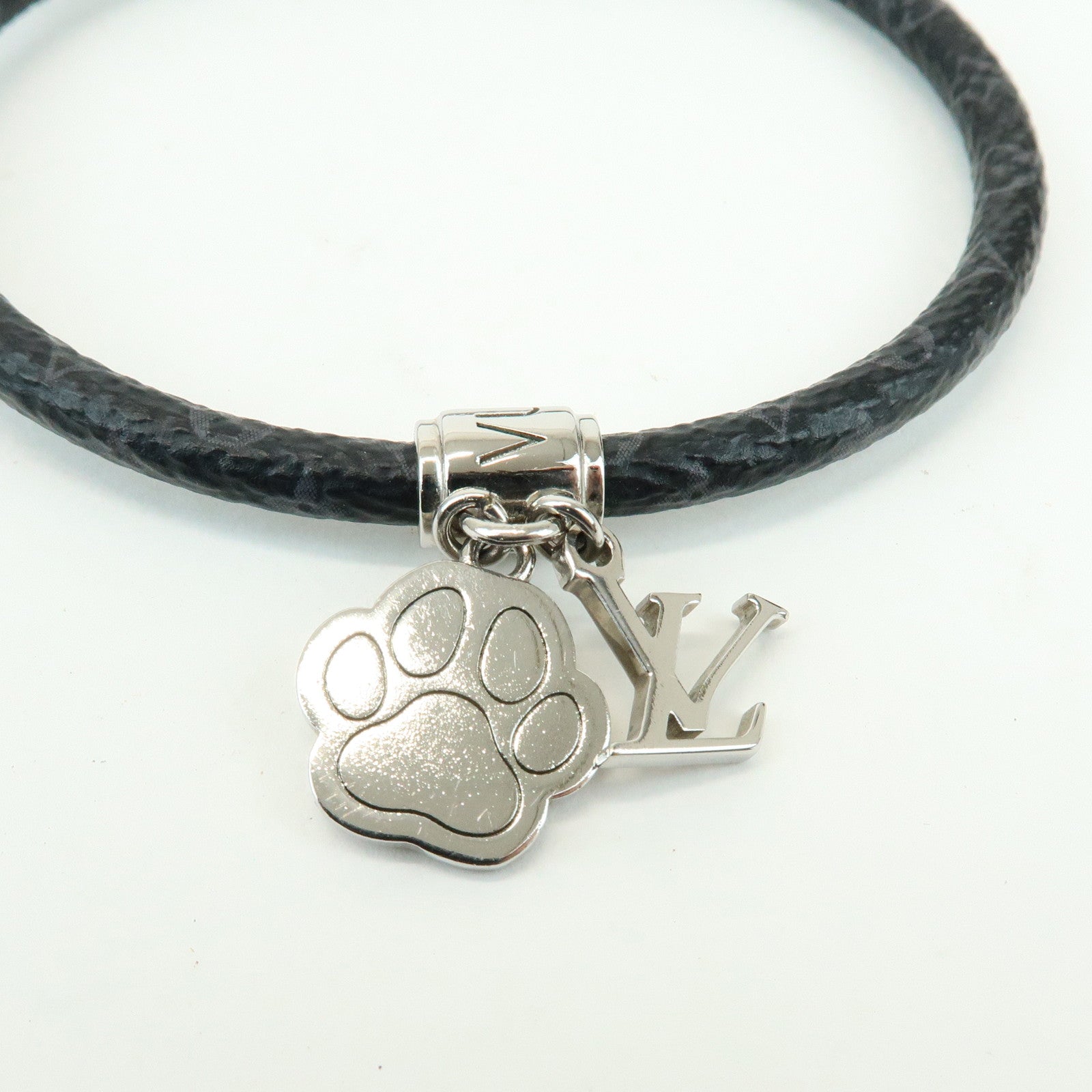Louis Vuitton Monogram Eclipse Canvas Bracelet Dog Paw Charm Noir