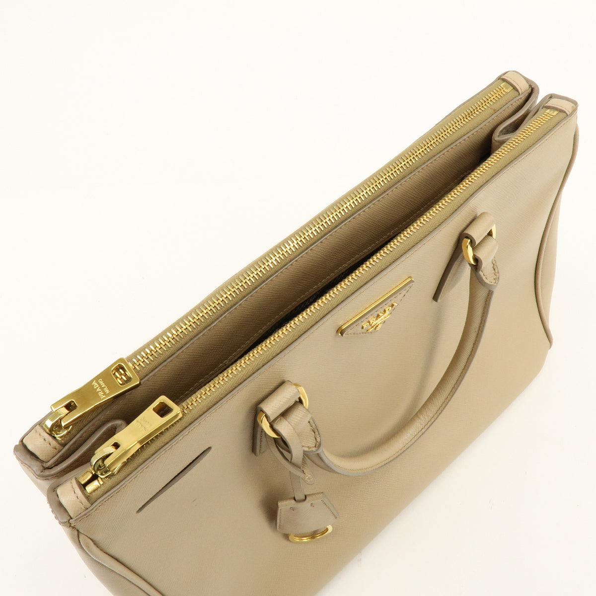 PRADA Triangle Logo Galleria Saffiano Leather 2Way Bag  Beige 1BA274