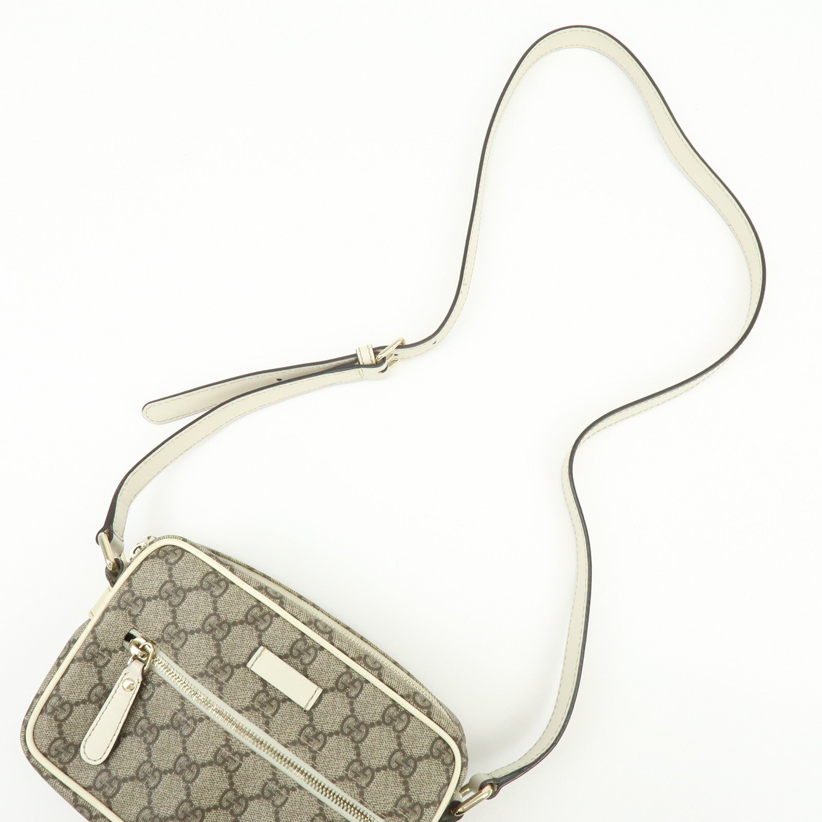 GUCCI GG Supreme Leather Shoulder Bag Crossbody Bag  Beige White 201447