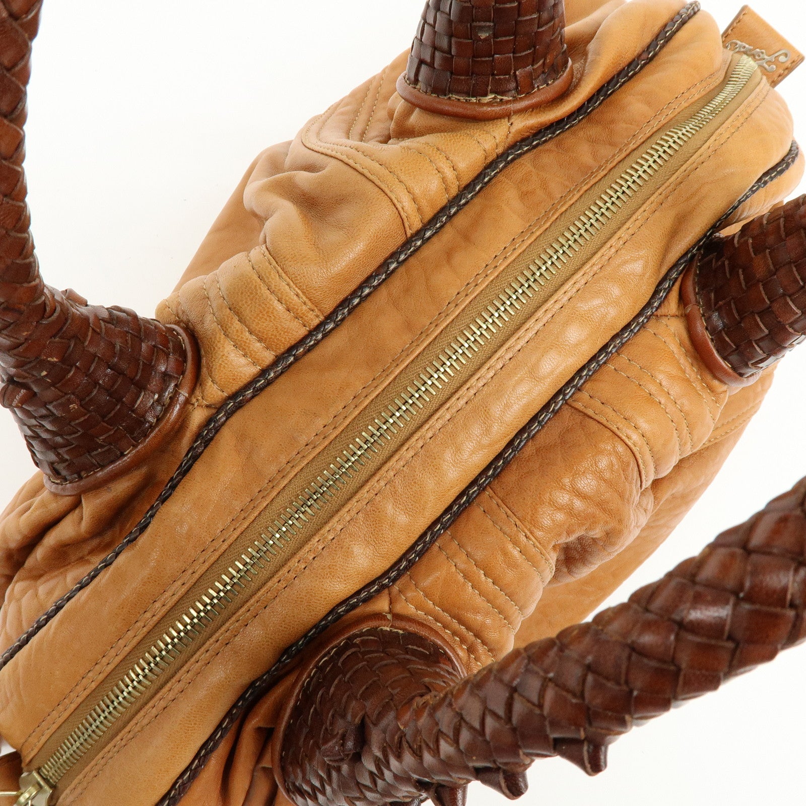 FENDI Zucca Mini Spy Bag Nappa Leather Hand Bag Camel Brown 8BL078