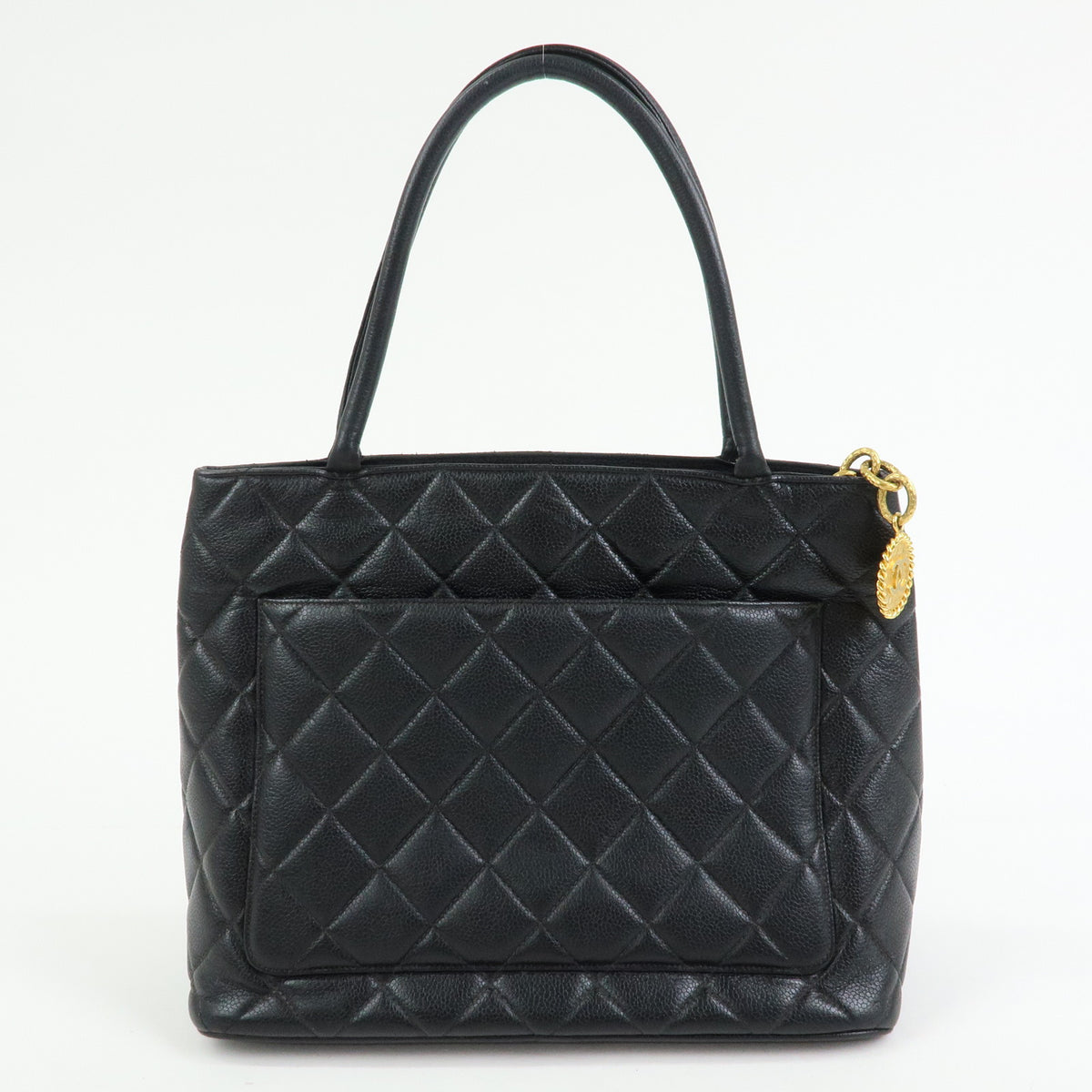 CHANEL Medallion Matelasse COCO Mark Caviarskin Tote Hand Bag A01804