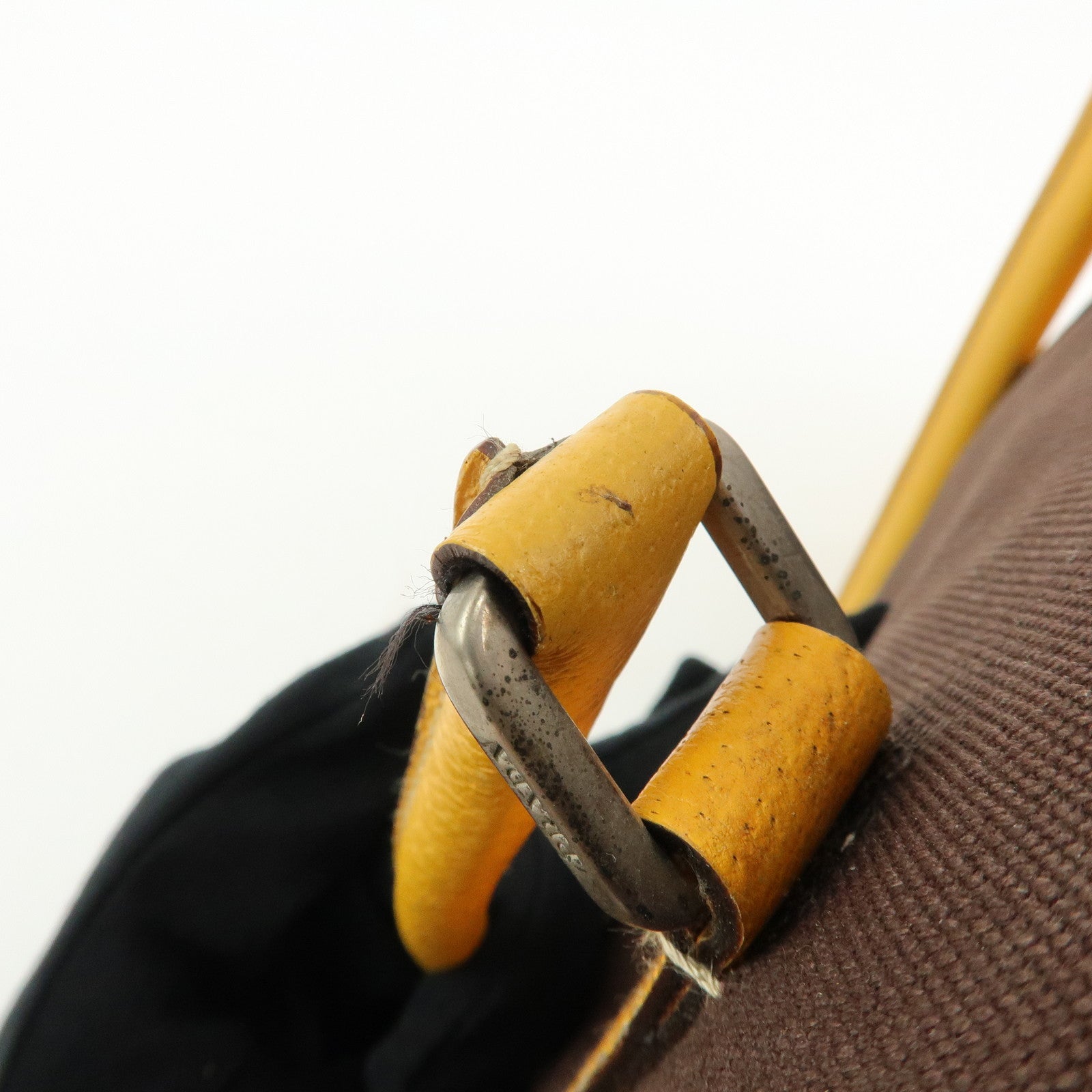 PRADA Triangle Logo Canvas Leather Boston Bag Brown Yellow B10813