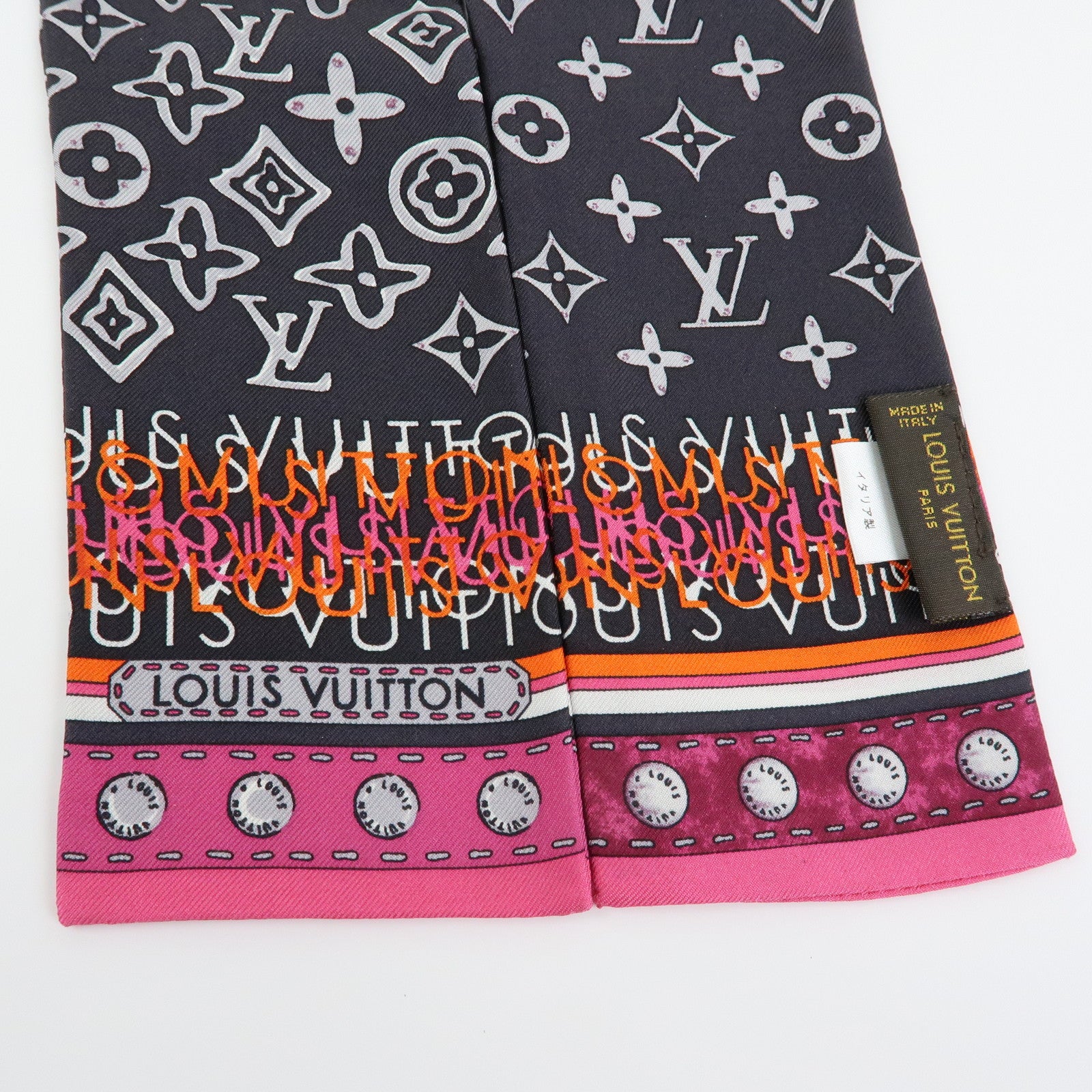 Louis Vuitton Silk 100% Monogram Map Bandeau Scarf Gray Pink Gradation