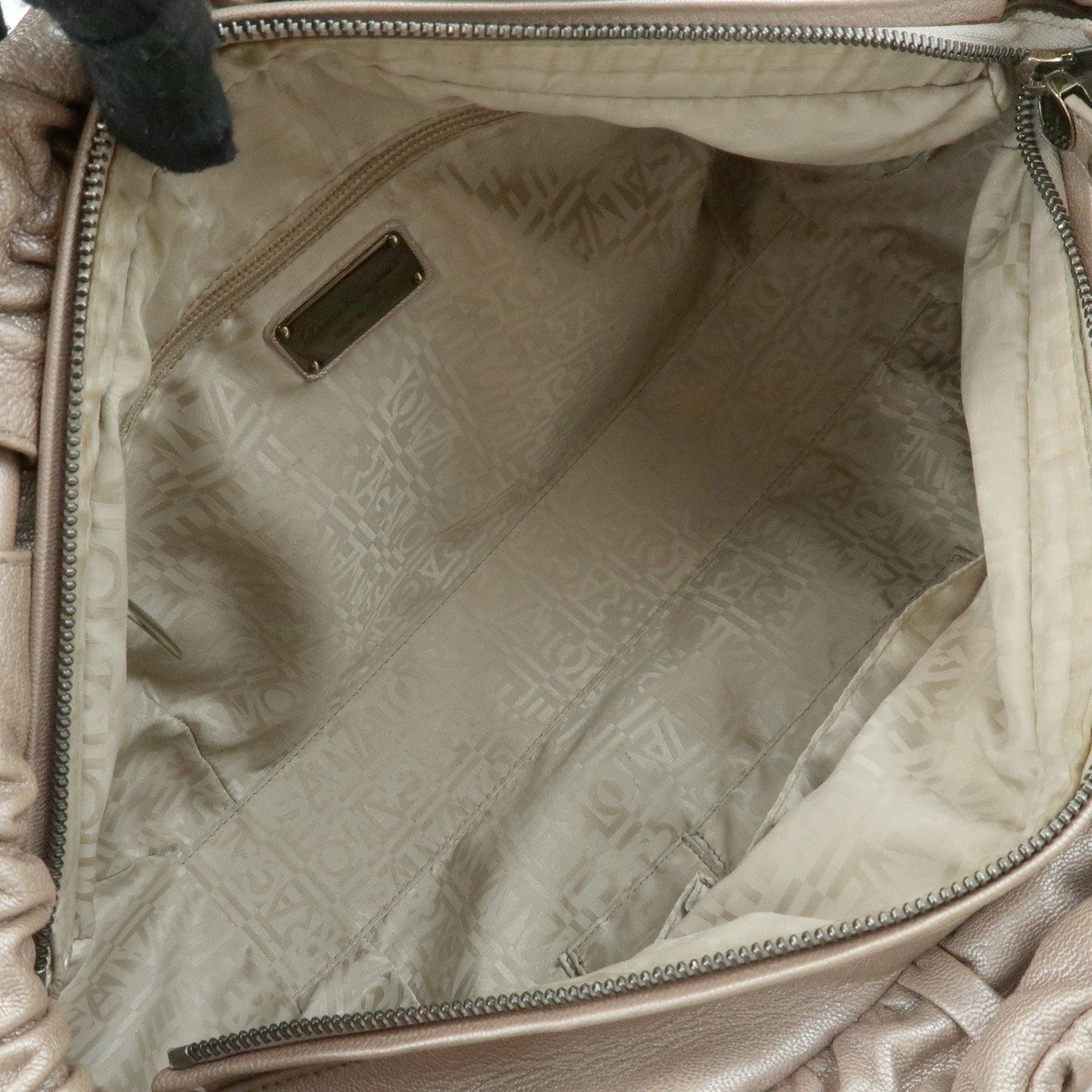 Ferragamo Gancini Leather Hand Bag Shoulder Bag Braid Pink Beige