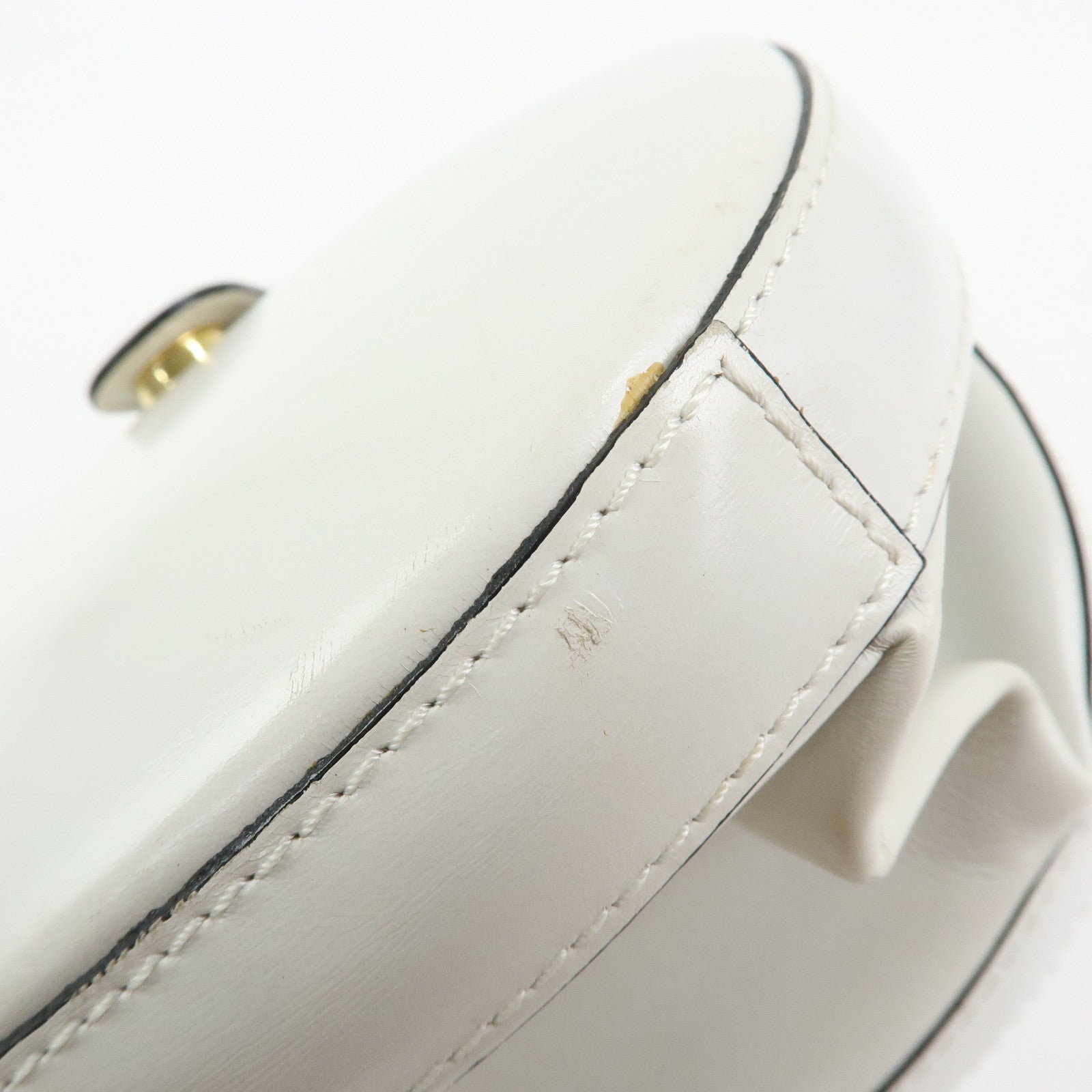 Loewe Logo Round Leather Hand Bag White