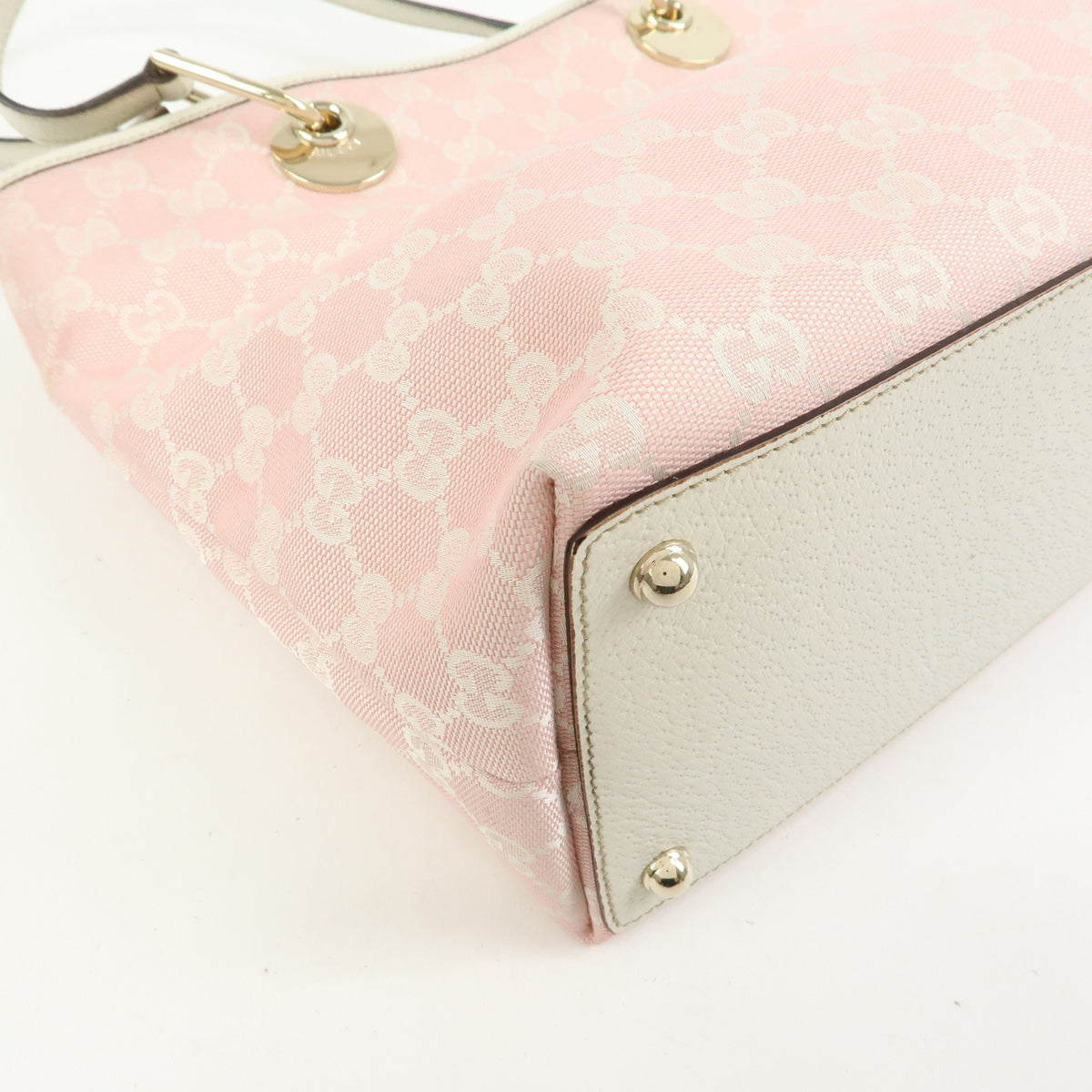 GUCCI GG Canvas Leather Tote Bag Shoulder Bag Pink White 139552
