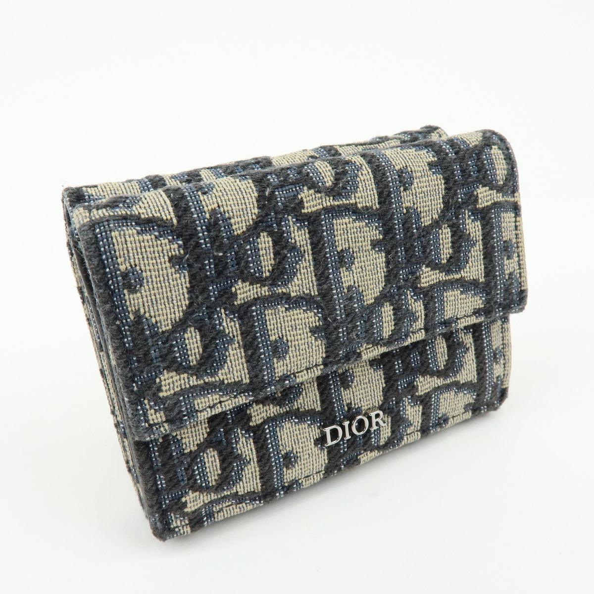 Christian Dior Oblique Jacquard Canvas Leather Tri-fold Compact Wallet