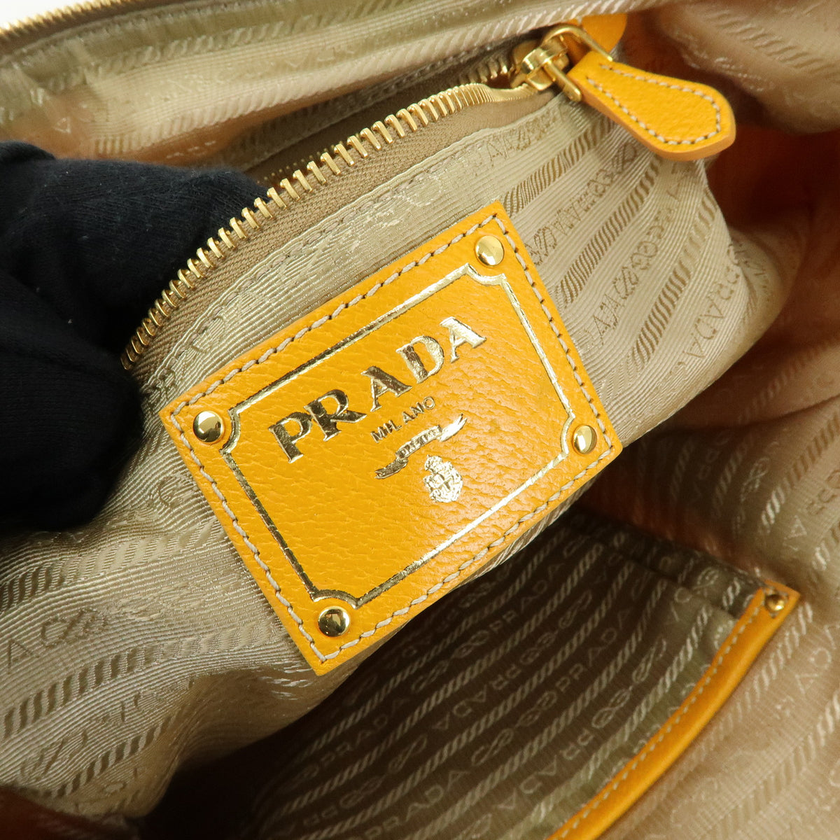 PRADA Triangle Logo Nylon Leather Tote Bag Shoulder Bag Orange BR4253