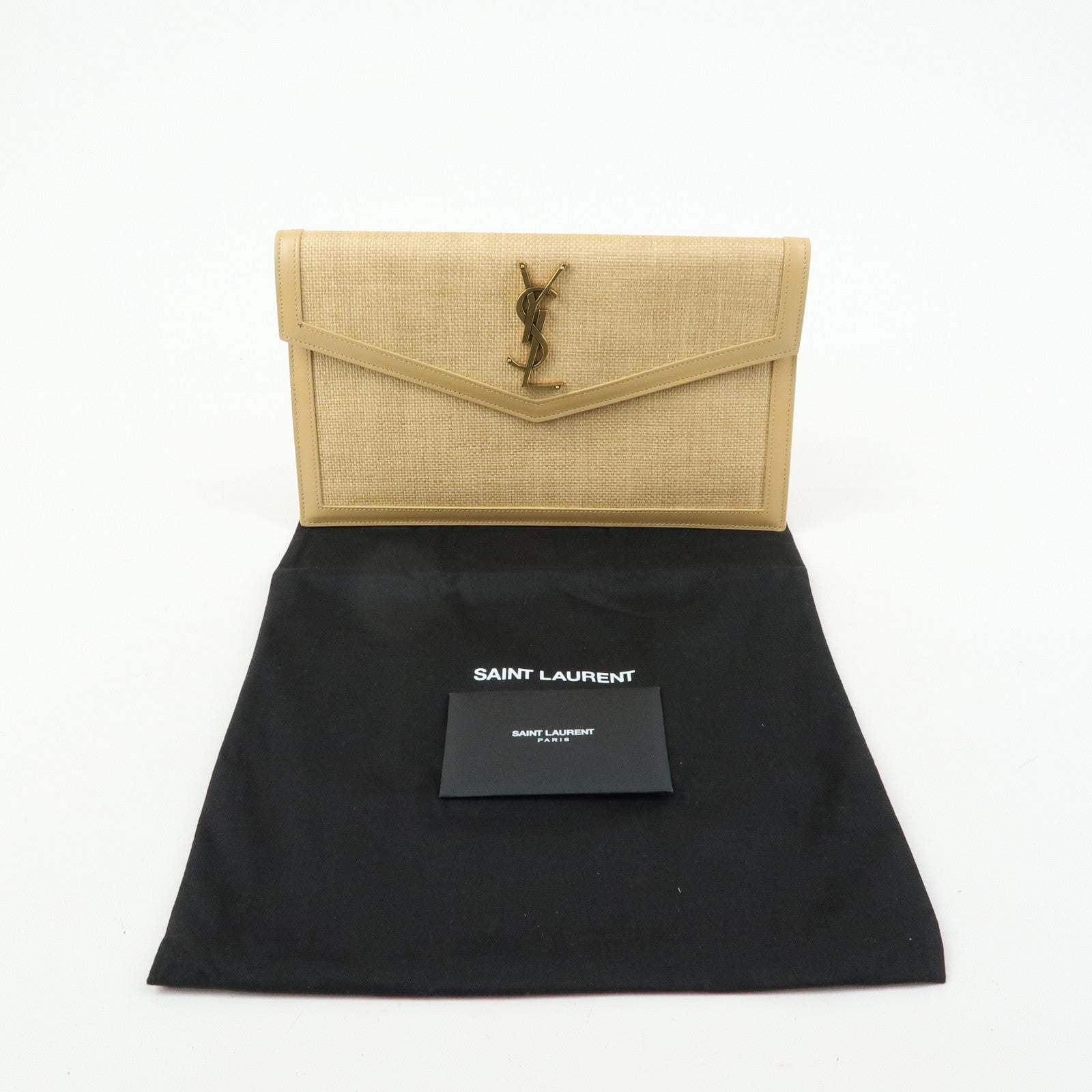 SAINT LAURENT PARIS Uptown Pouch Straw Leather Clutch Bag 565739