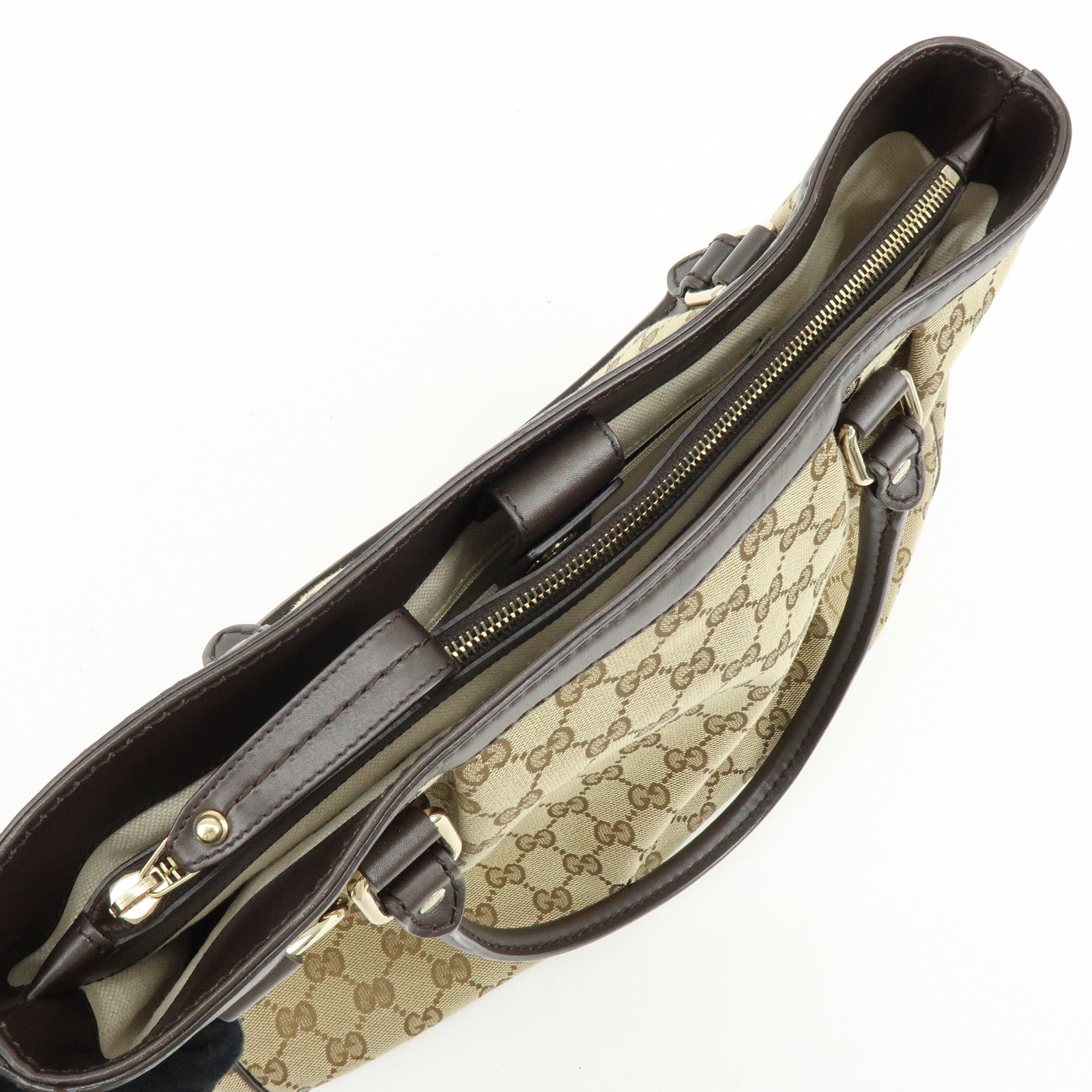 GUCCI Sukey GG Canvas Leather Tote Bag Hand Bag Beige Dark Brown 296835