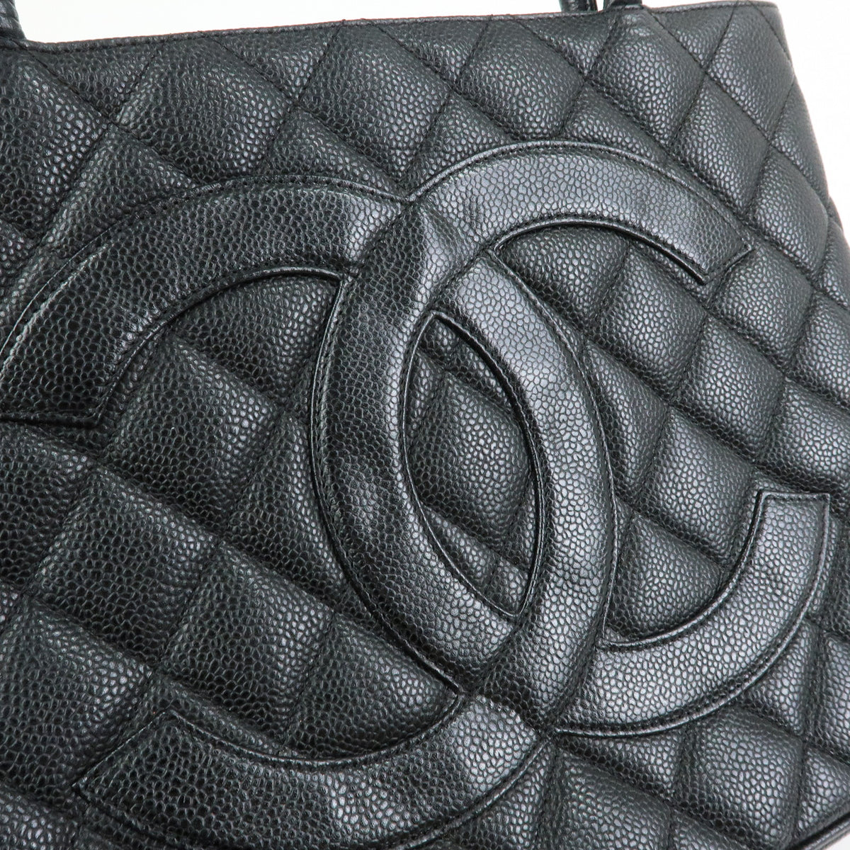 CHANEL Matelasse COCO Mark Caviarskin Medallion Tote Bag Black A01804