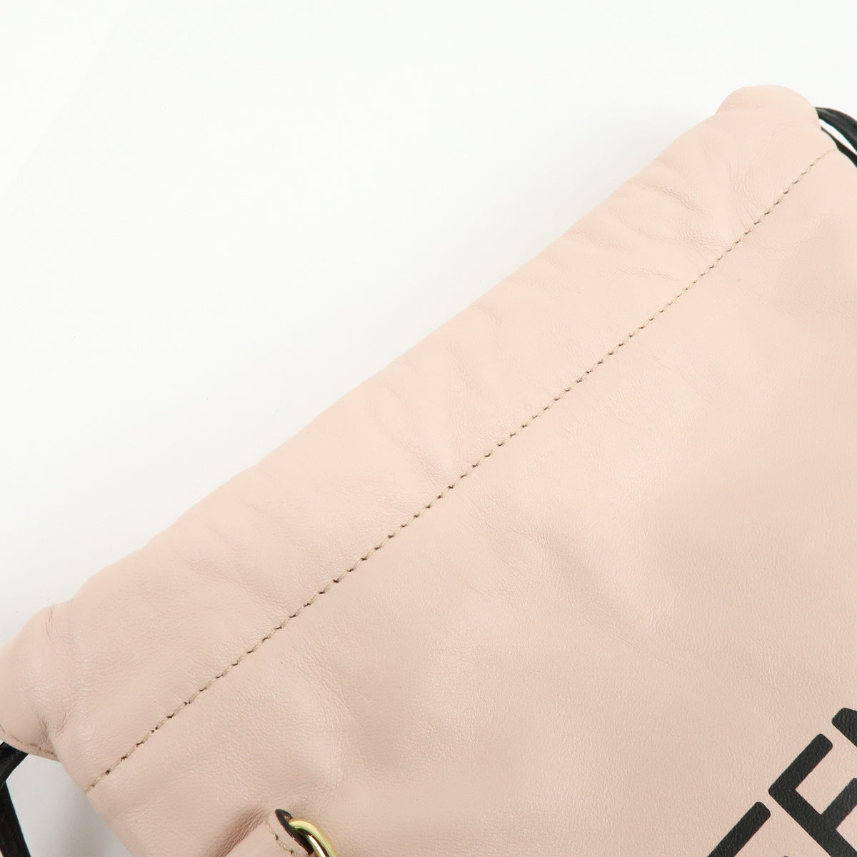 FENDI Logo Nappa Leather Drawstring Shoulder Bag Pouch Pink 8BT337