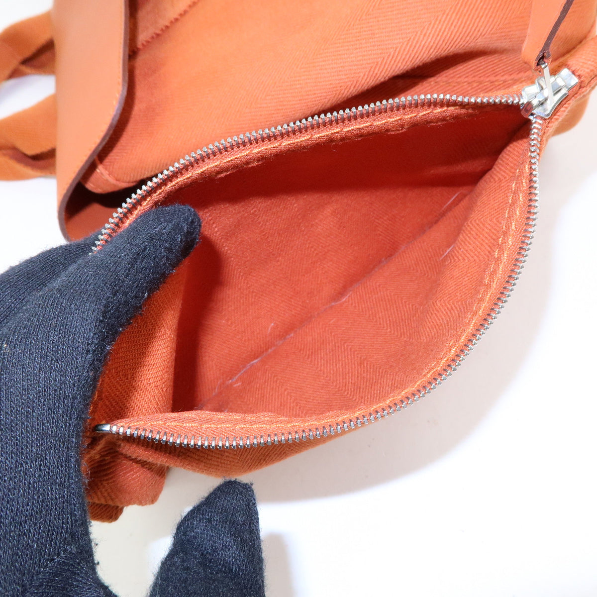 HERMES Valparaiso MM Toile Chevron Leather Tote Bag Hand Bag Orange