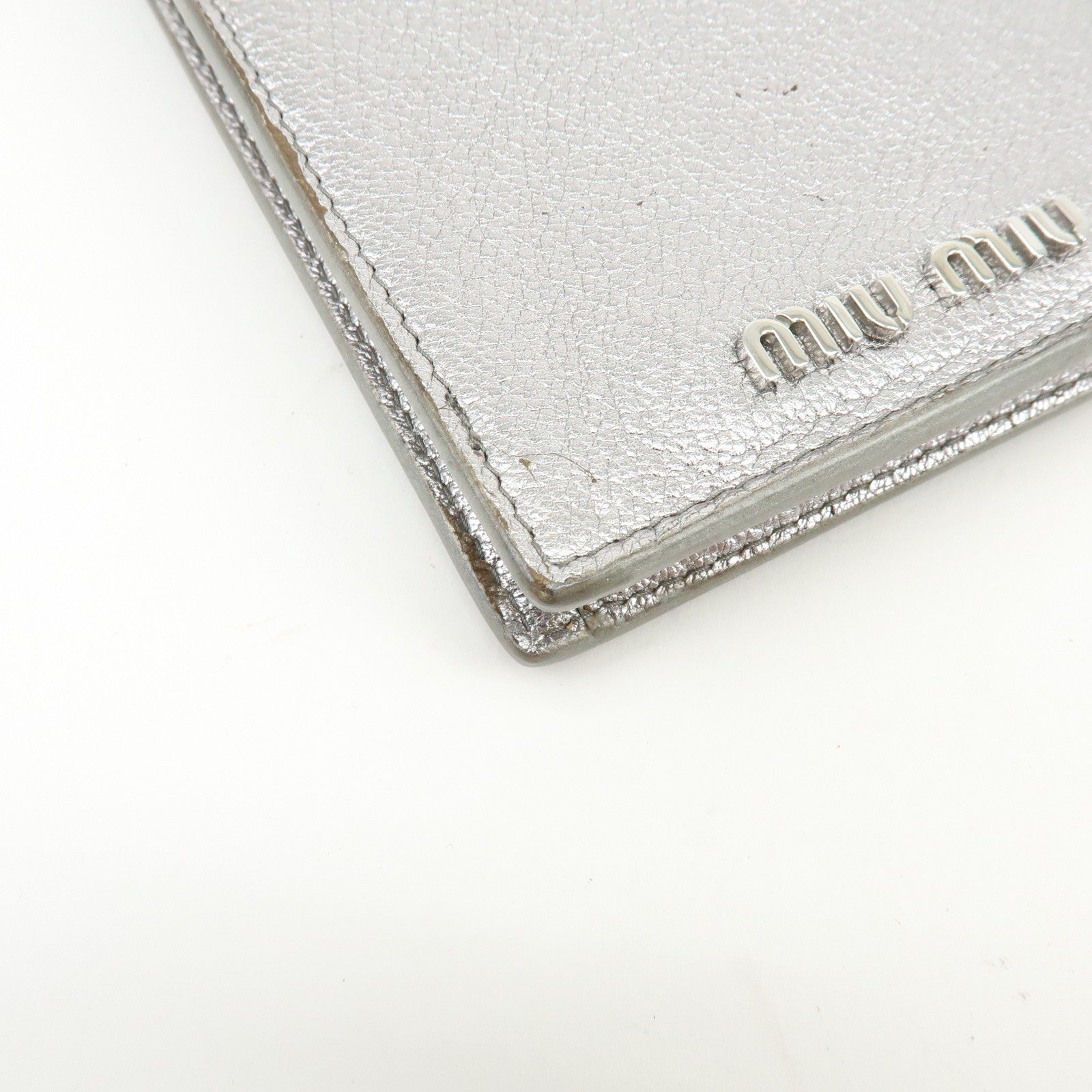 MIU MIU Madras Leather Studs Shoulder Bag Crossbody Phone Pouch Silver