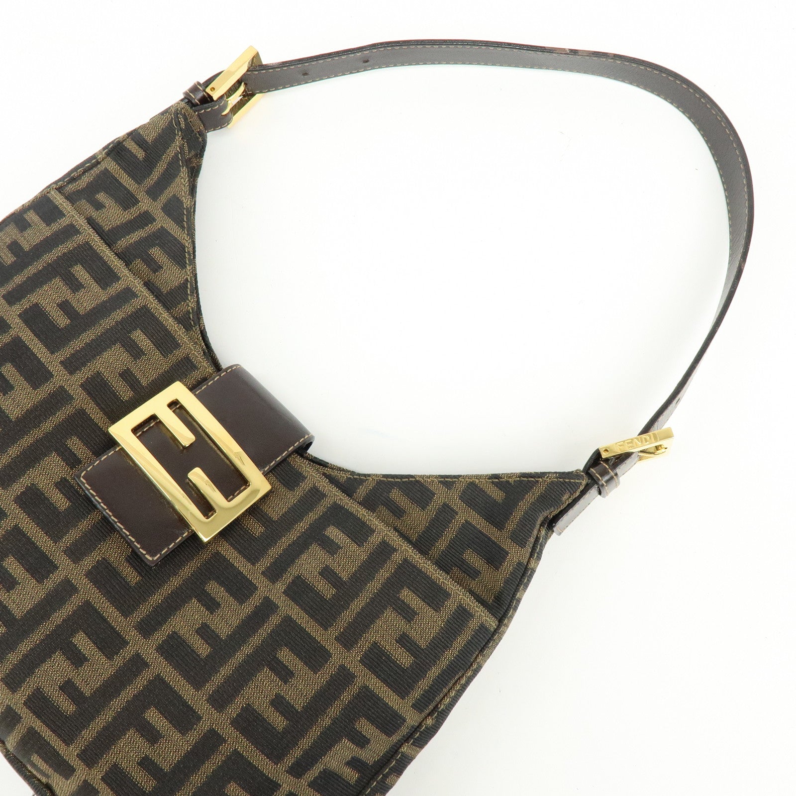 FENDI Zucca Canvas Leather Shoulder Bag Hand Bag Brown Black 26569
