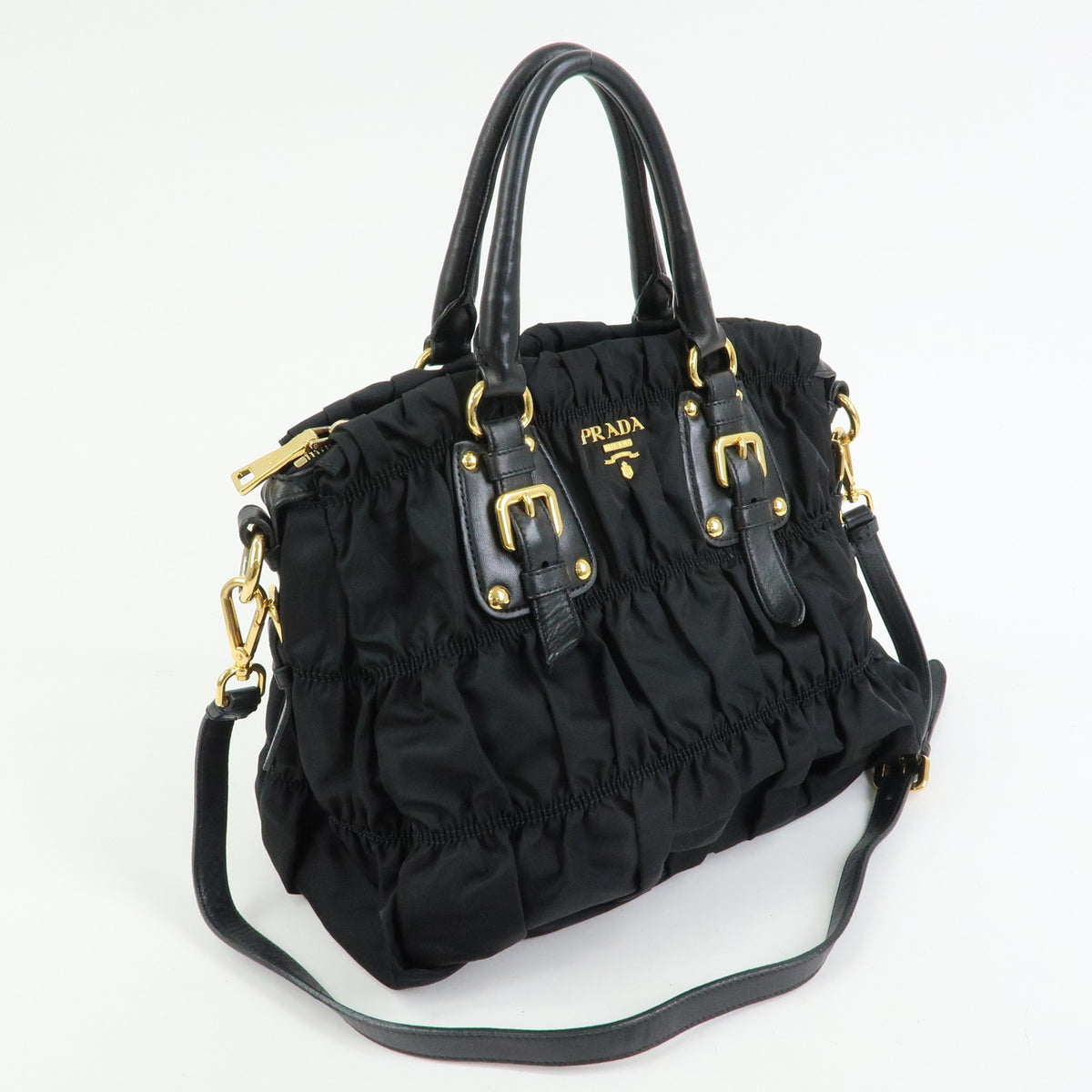 PRADA Nylon Leather TESSUTO GAUFRE 2WAY Tote Shoulder Bag Black BN1792