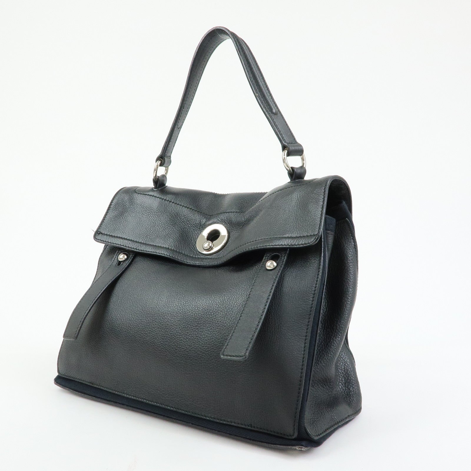 SAINT LAURENT PARIS Muse Two Leather Canvas Hand Shoulder Bag Black