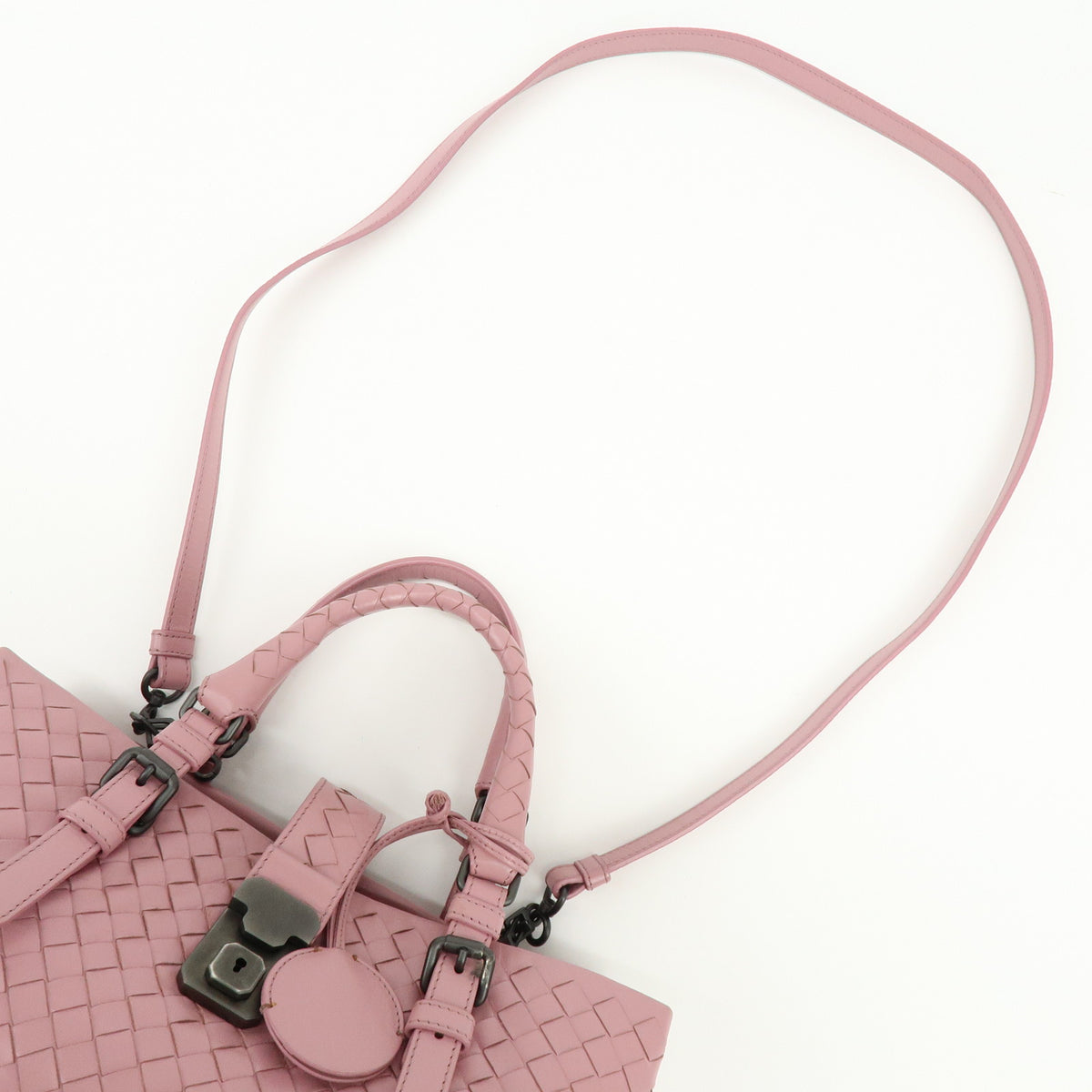 BOTTEGA VENETA Intrecciato Rome Leather 2Way Shoulder Bag Hand Bag Pink