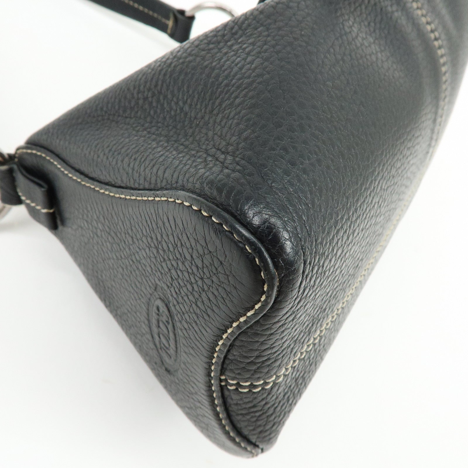 TOD'S Leather Stitched Buckle Hand Bag Shoulder Bag Black