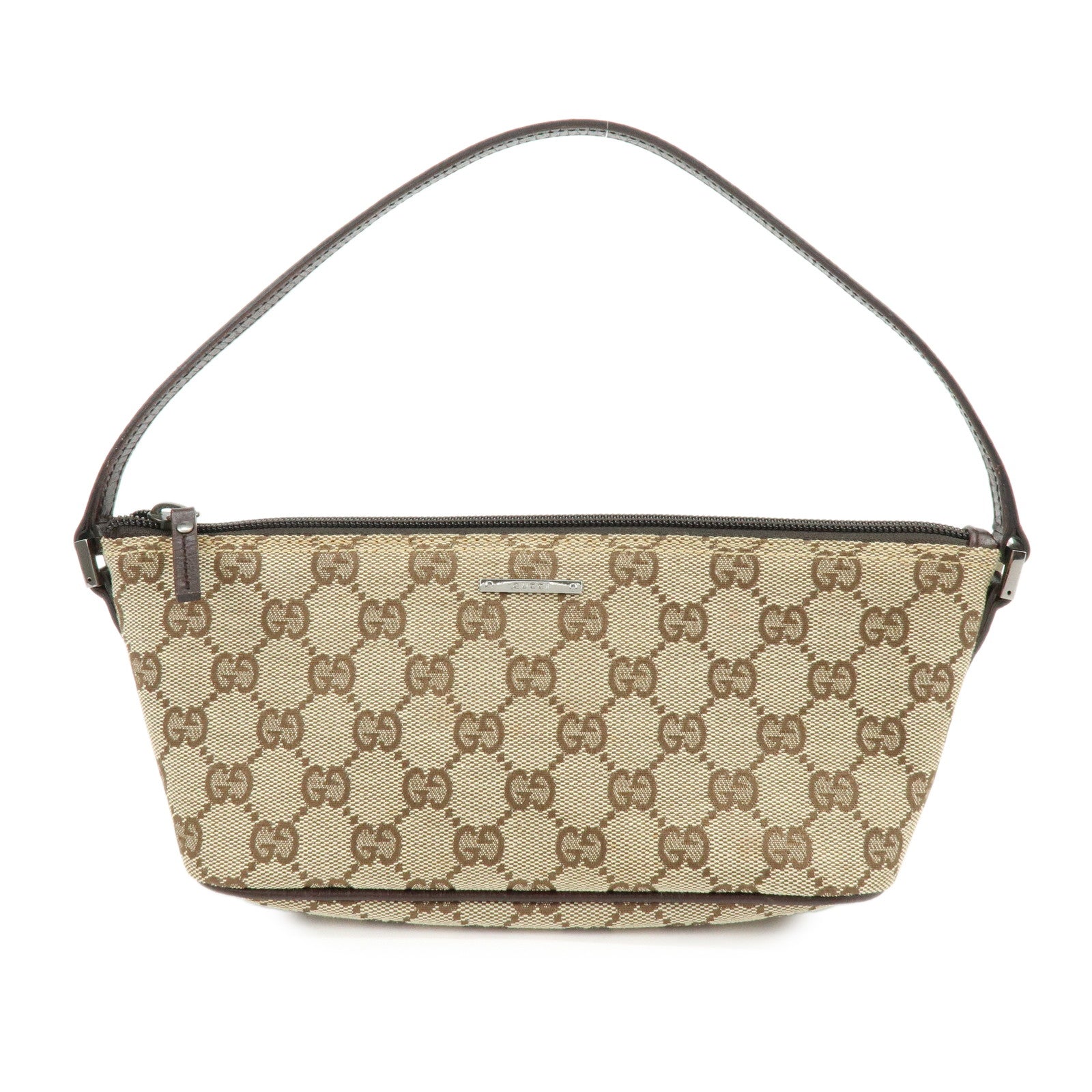 GUCCI Boat Bag GG Canvas Hand Bag Accessory Pouch Beige Brown 07198